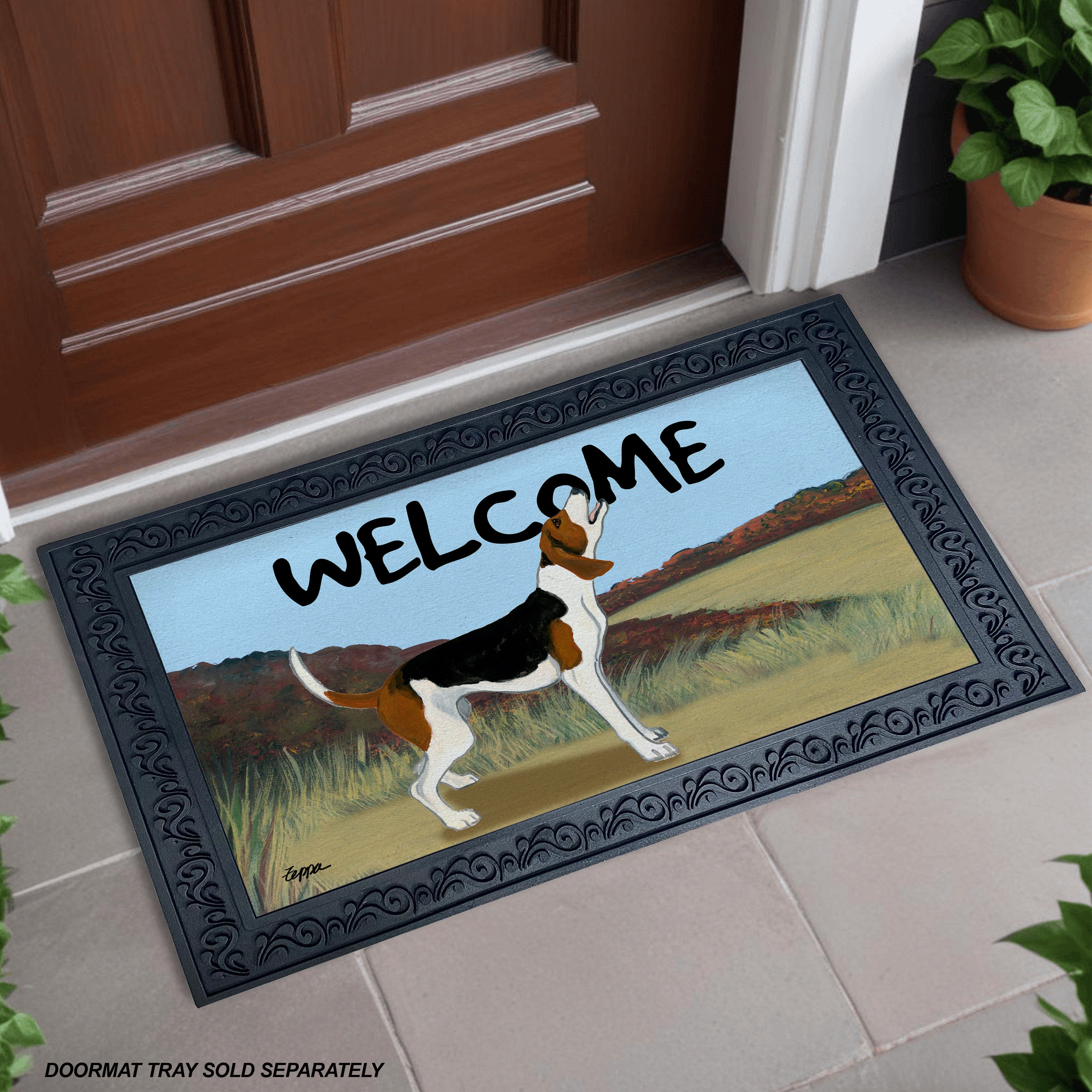 Treeing Walker Coonhound Field Scene Welcome Mat