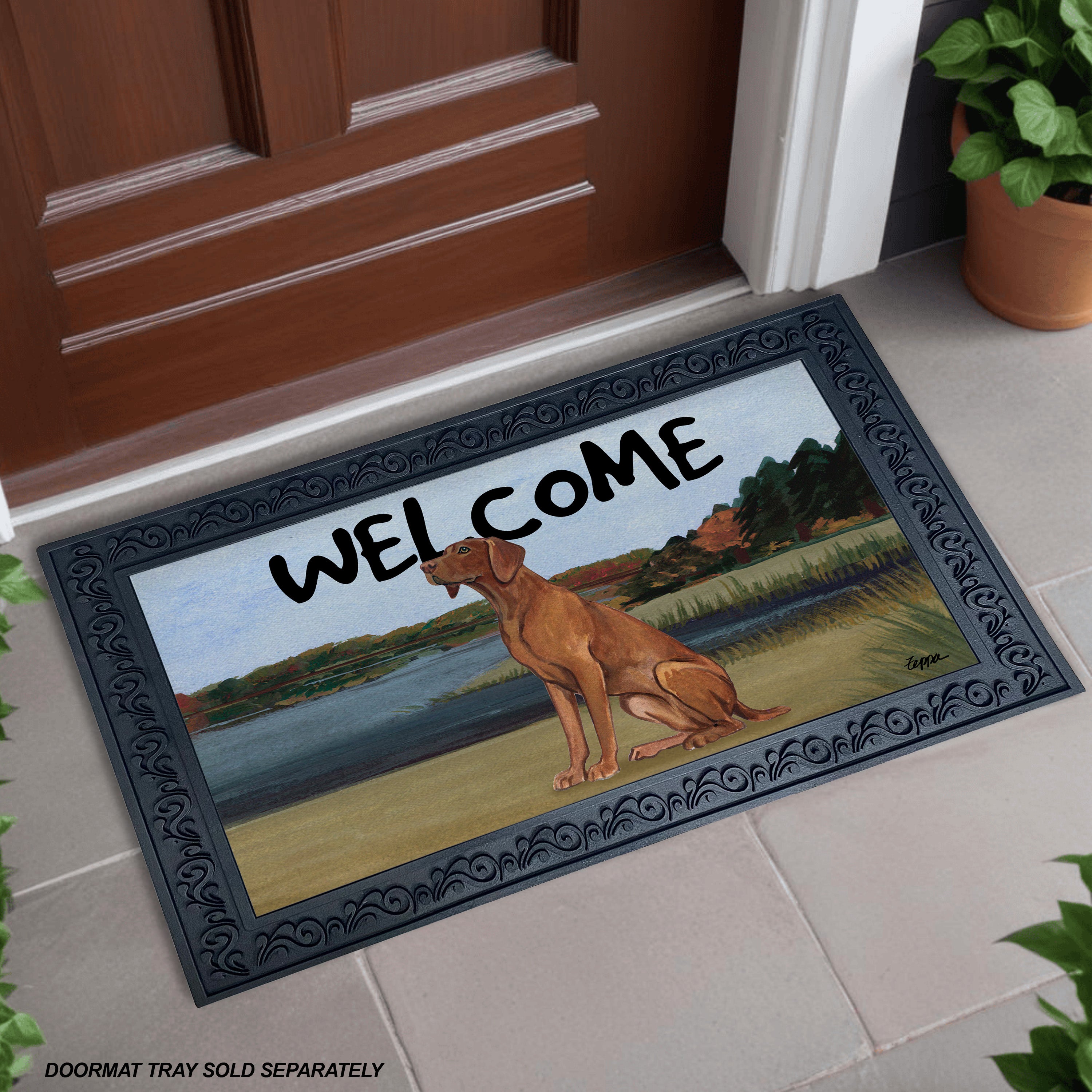 Vizsla Lake Scene Welcome Mat