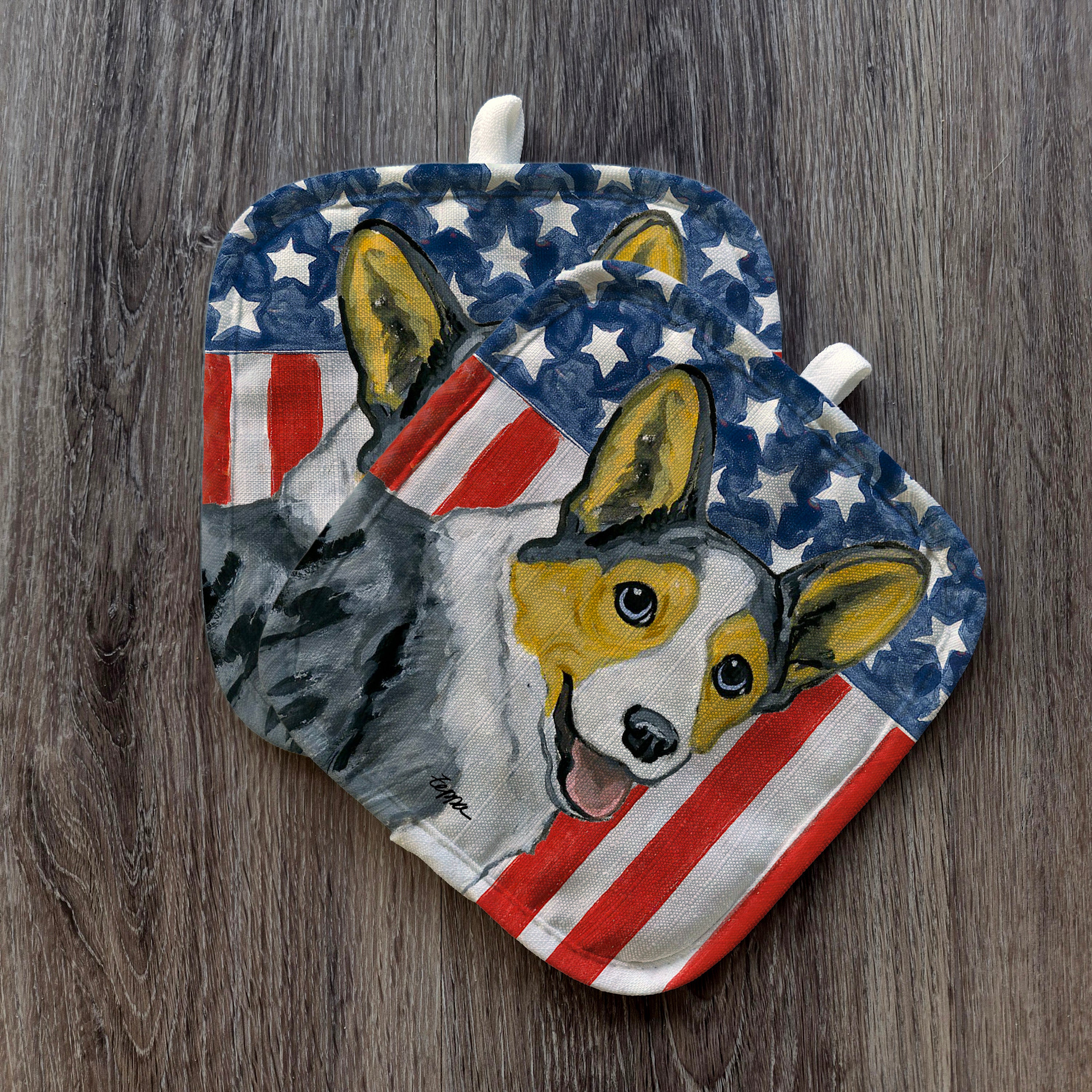 Cardigan Welsh Corgi Americana Pot Holder Set