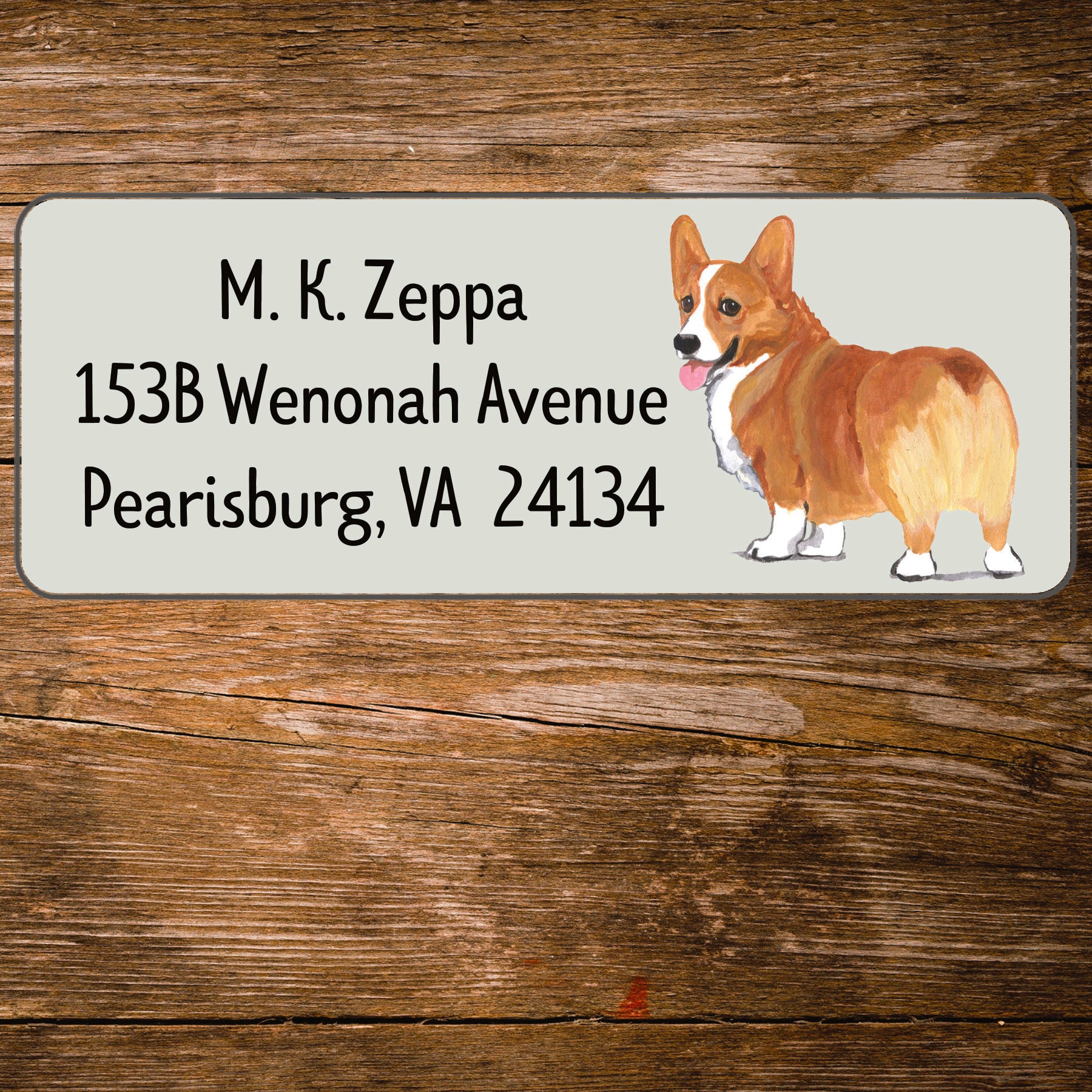 Return address label with a  Welsh Corgi  illustration.