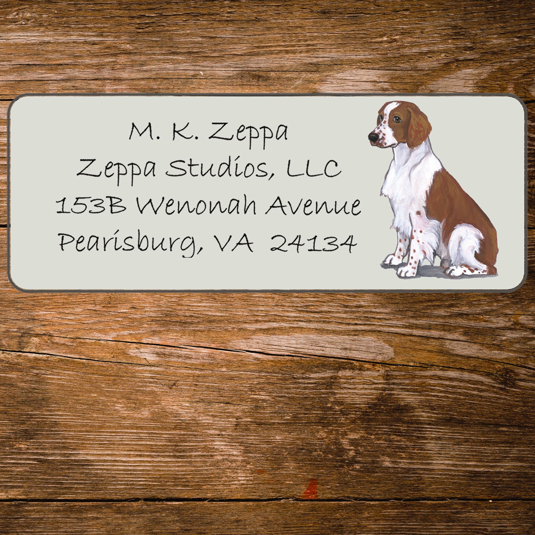 Return address label with a  Welsh Springer Spaniel  illustration.