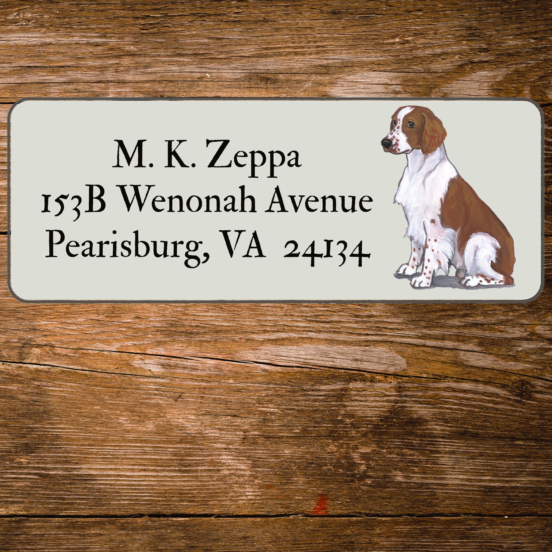 Return address label with a  Welsh Springer Spaniel  illustration.