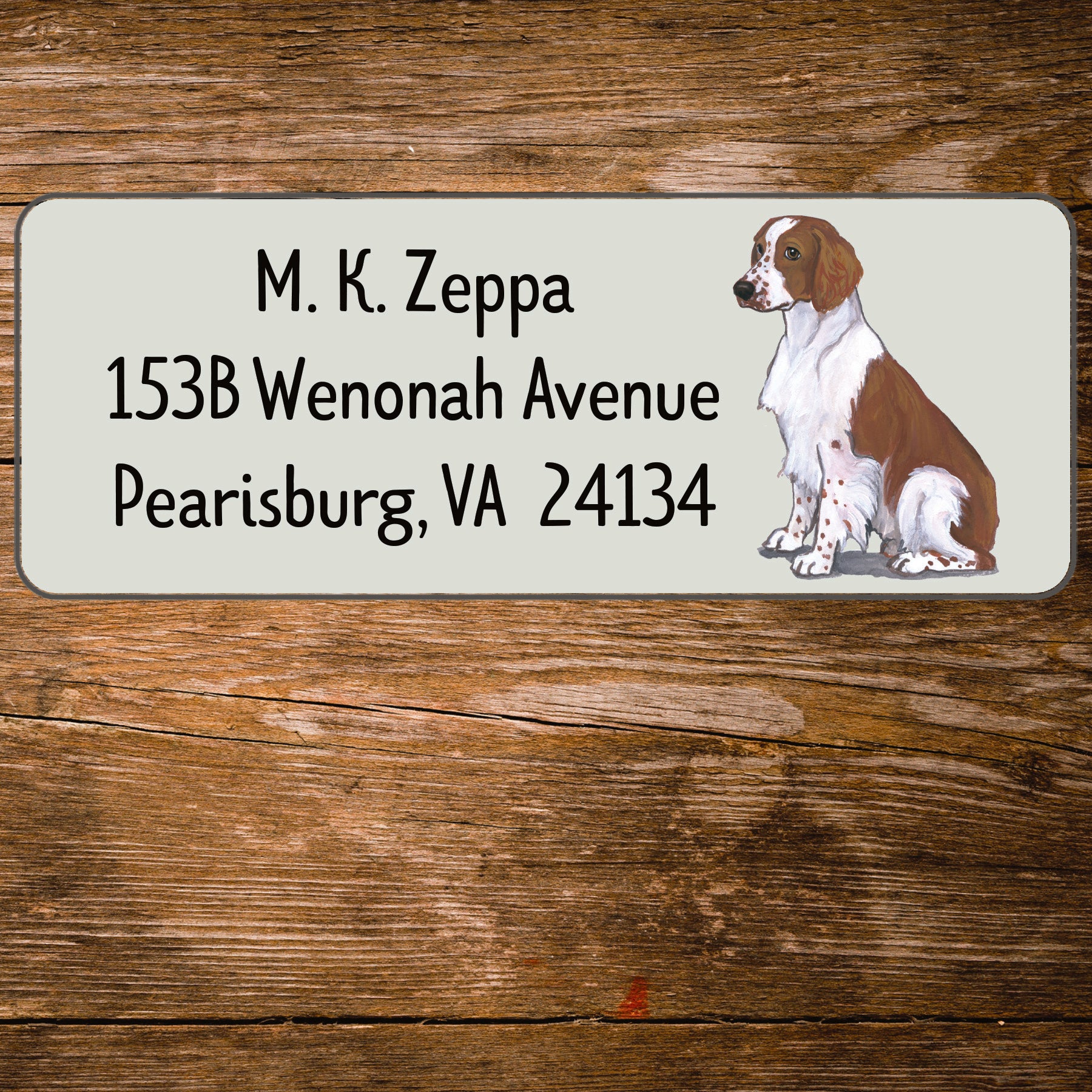 Return address label with a  Welsh Springer Spaniel  illustration.