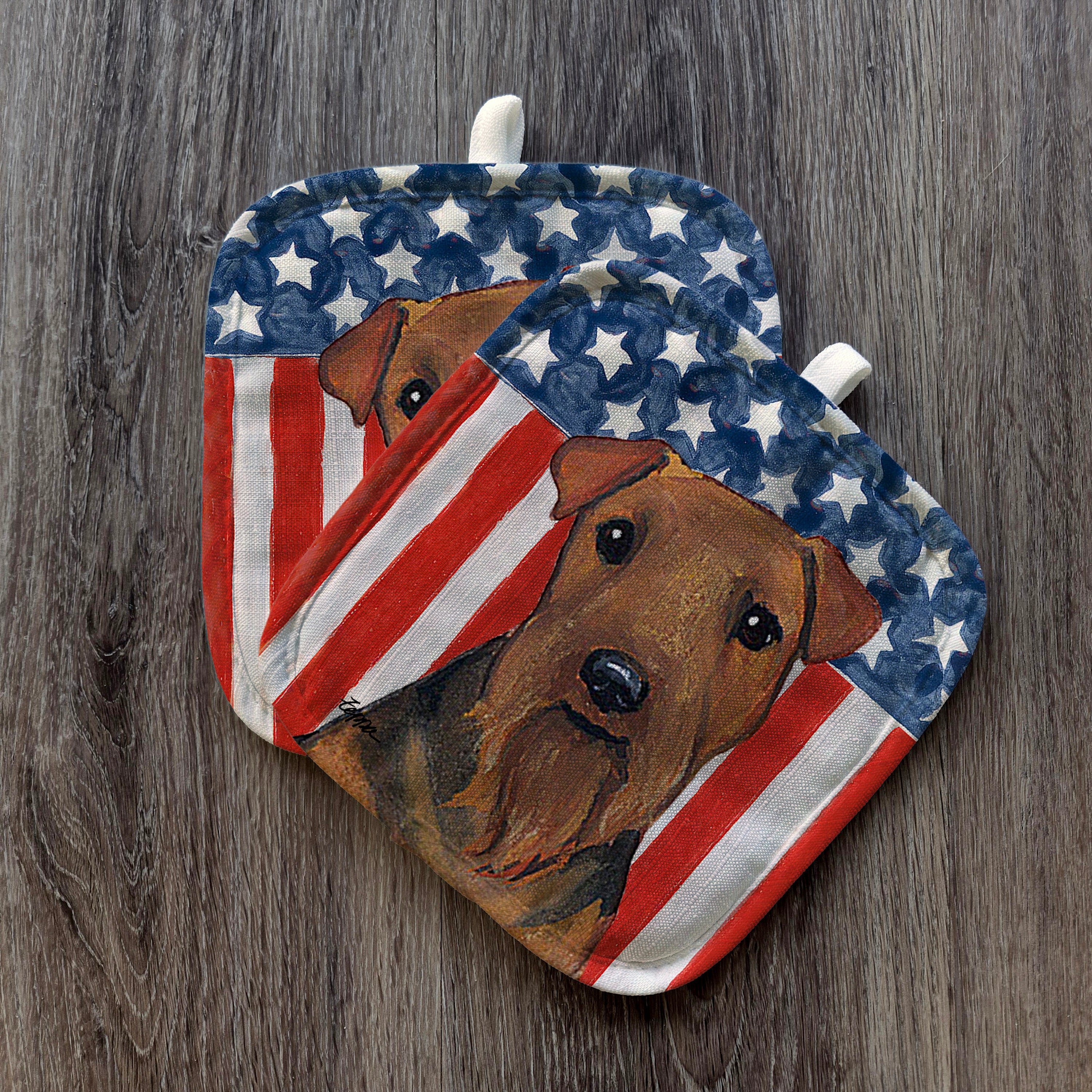 Welsh Terrier Americana Pot Holders