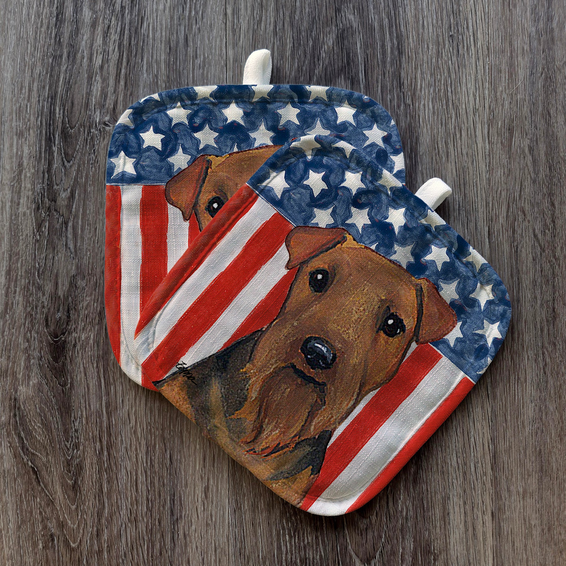 Welsh Terrier Americana Pot Holders