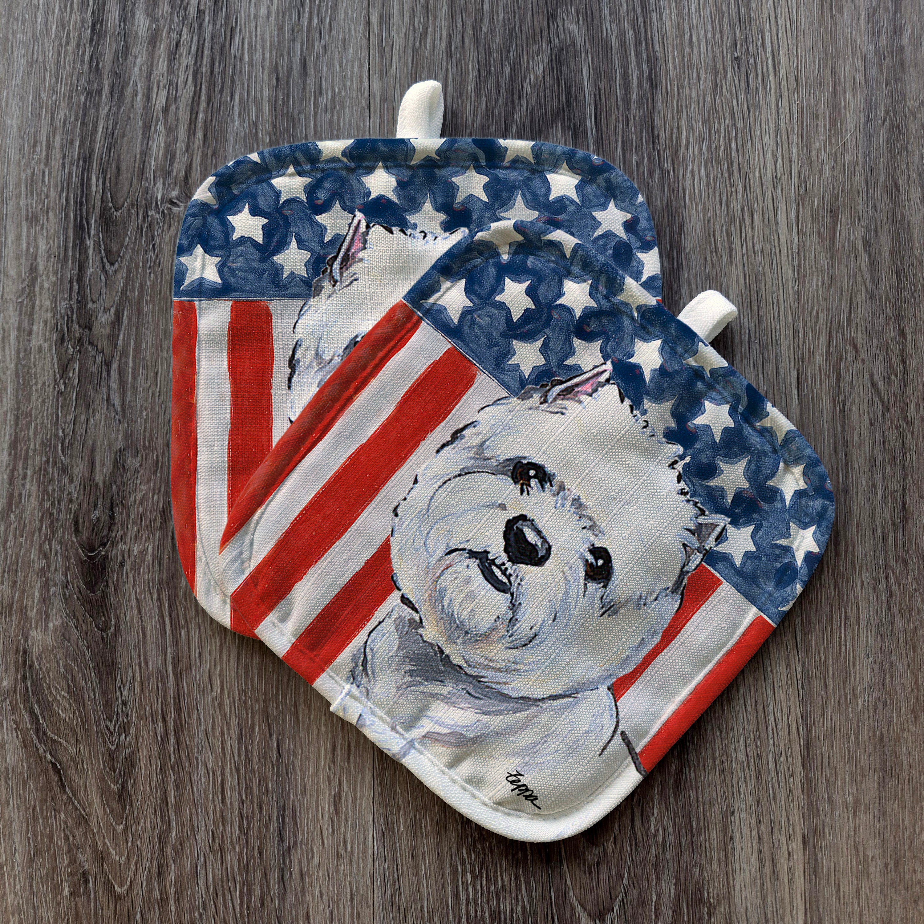 West Highland White Terrier Americana Pot Holder Set