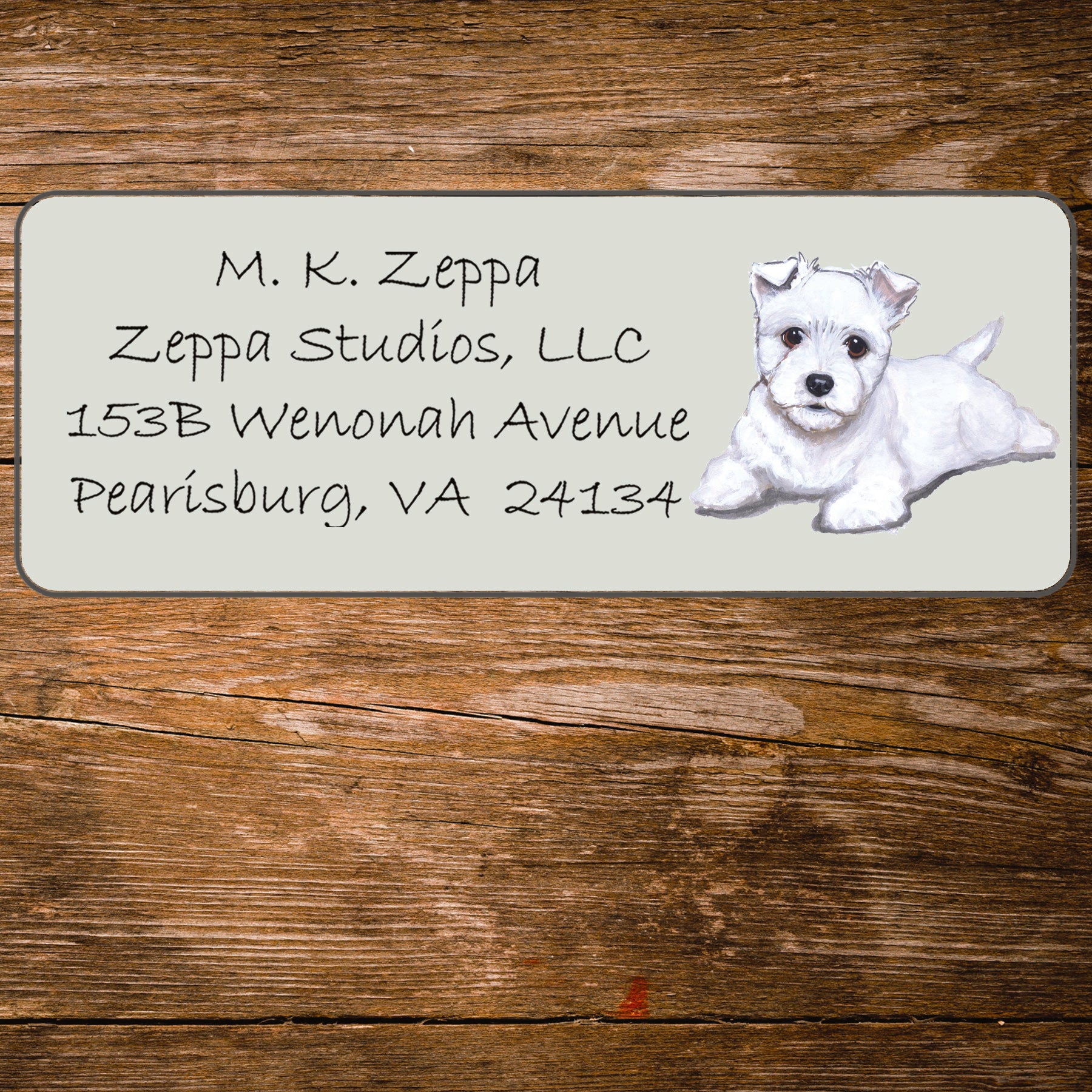 Return address label with a West Highland White Terrier  illustration.