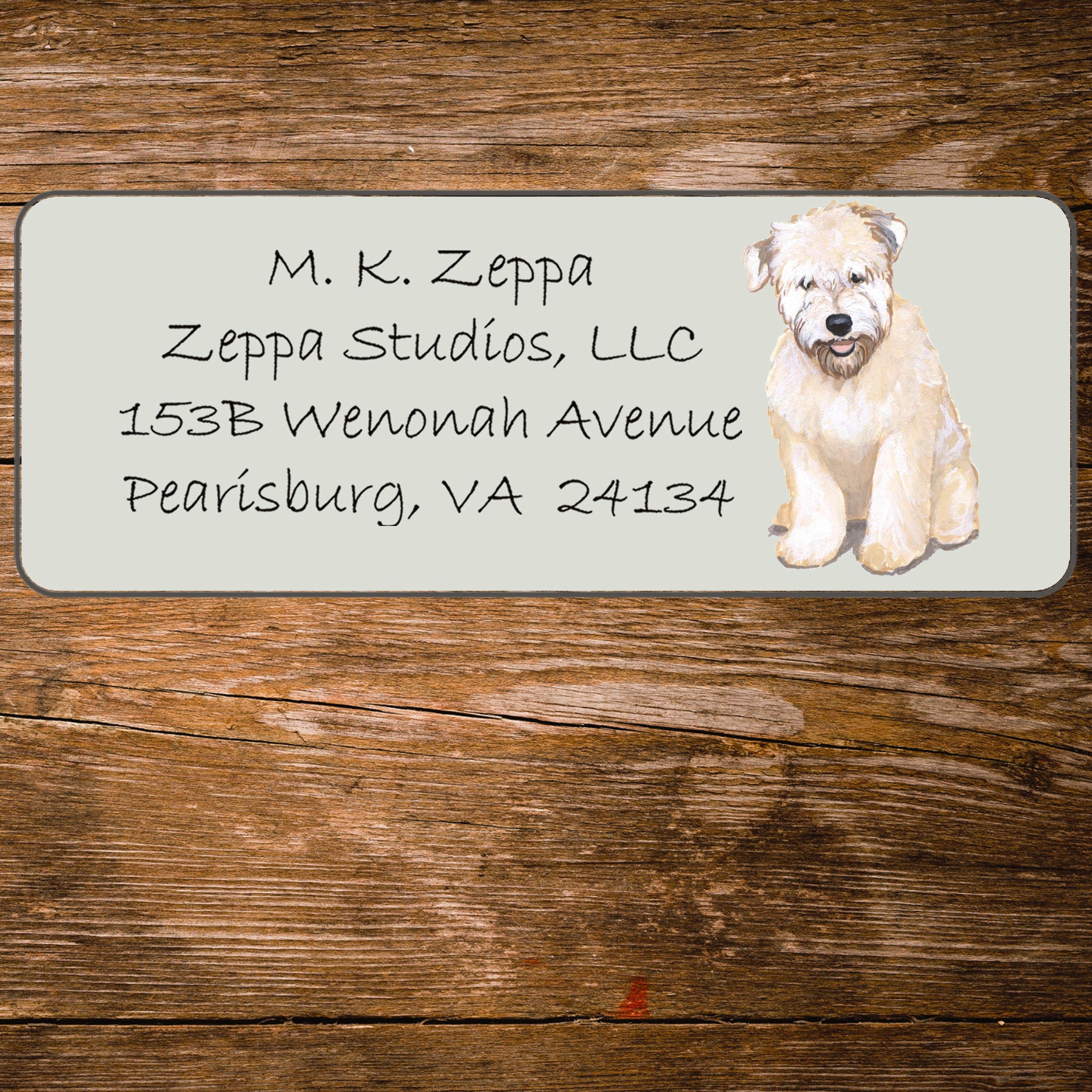 Return address label with a Soft Coated Wheaten Terrier  illustration.