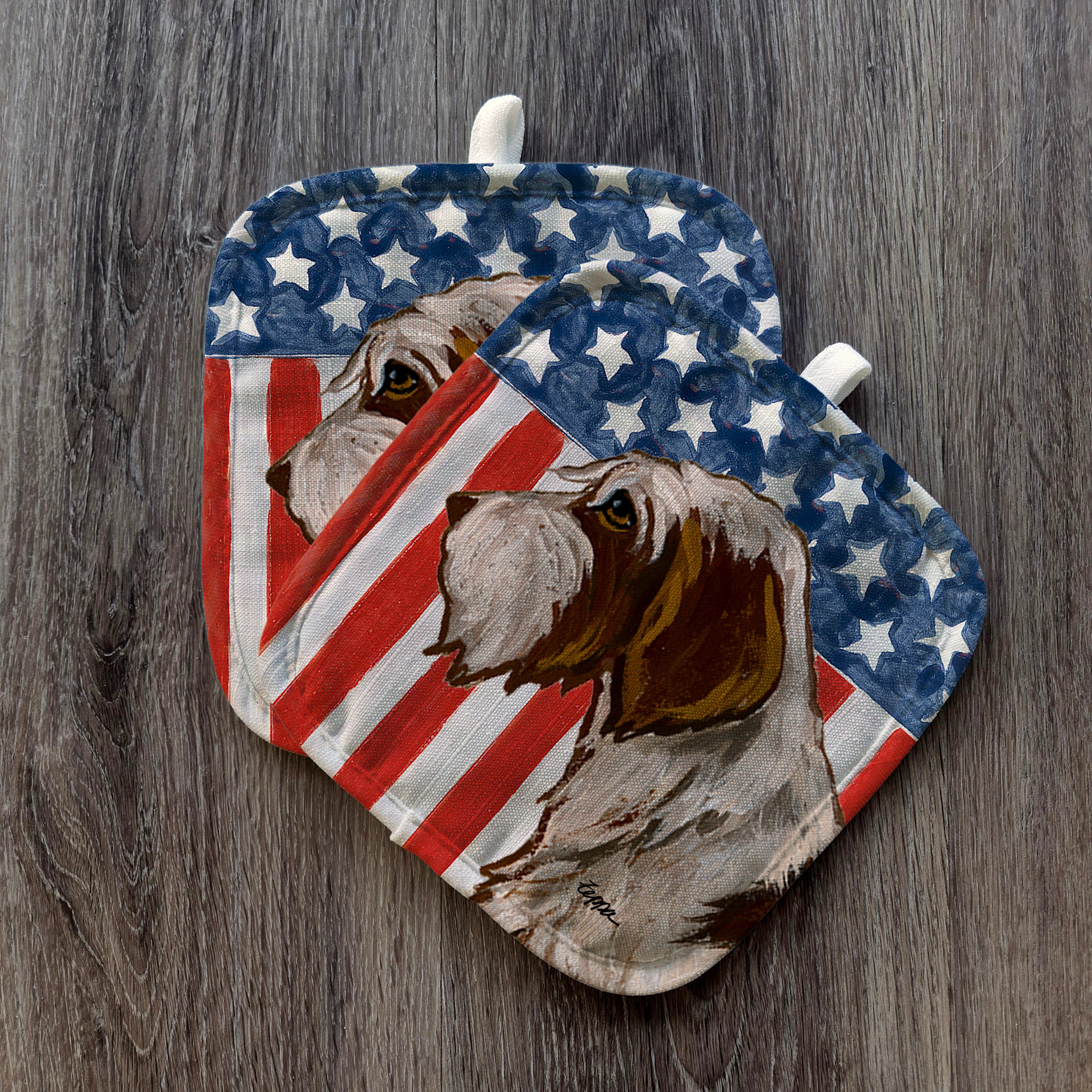 Wirehaired Pointing Griffon Americana Pot Holders
