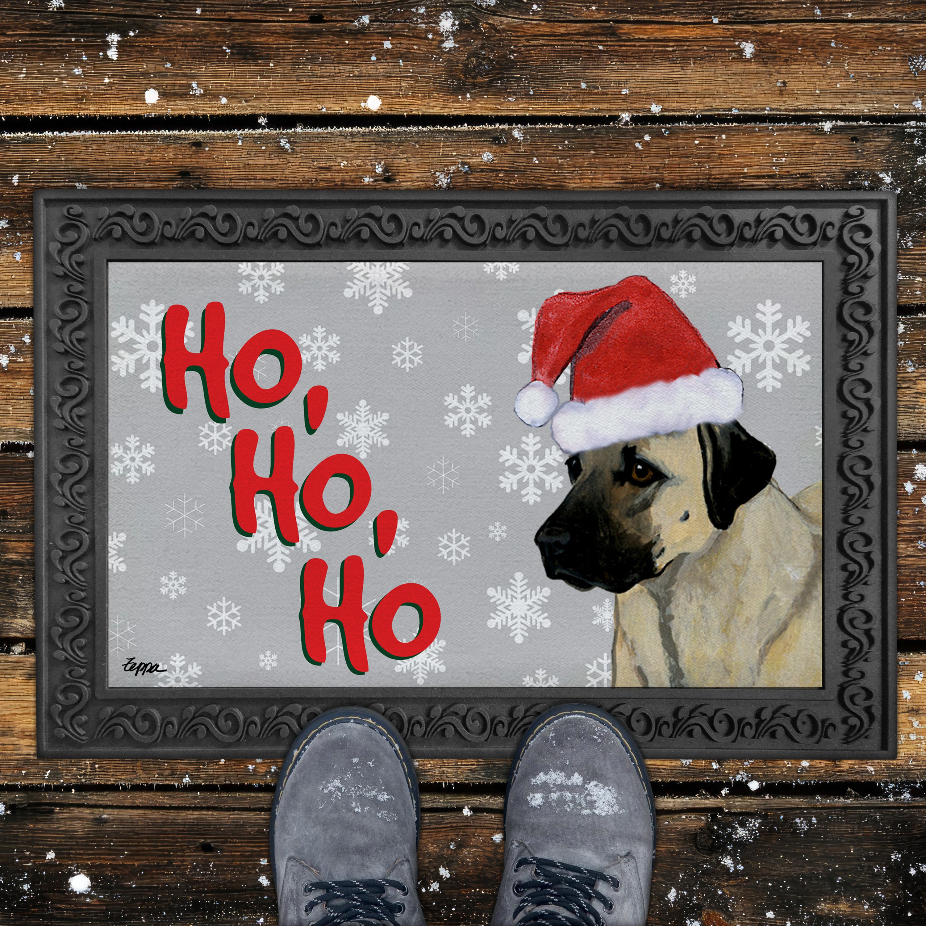 Anatolian Shepherd Ho Ho Ho Door Mat in Grey