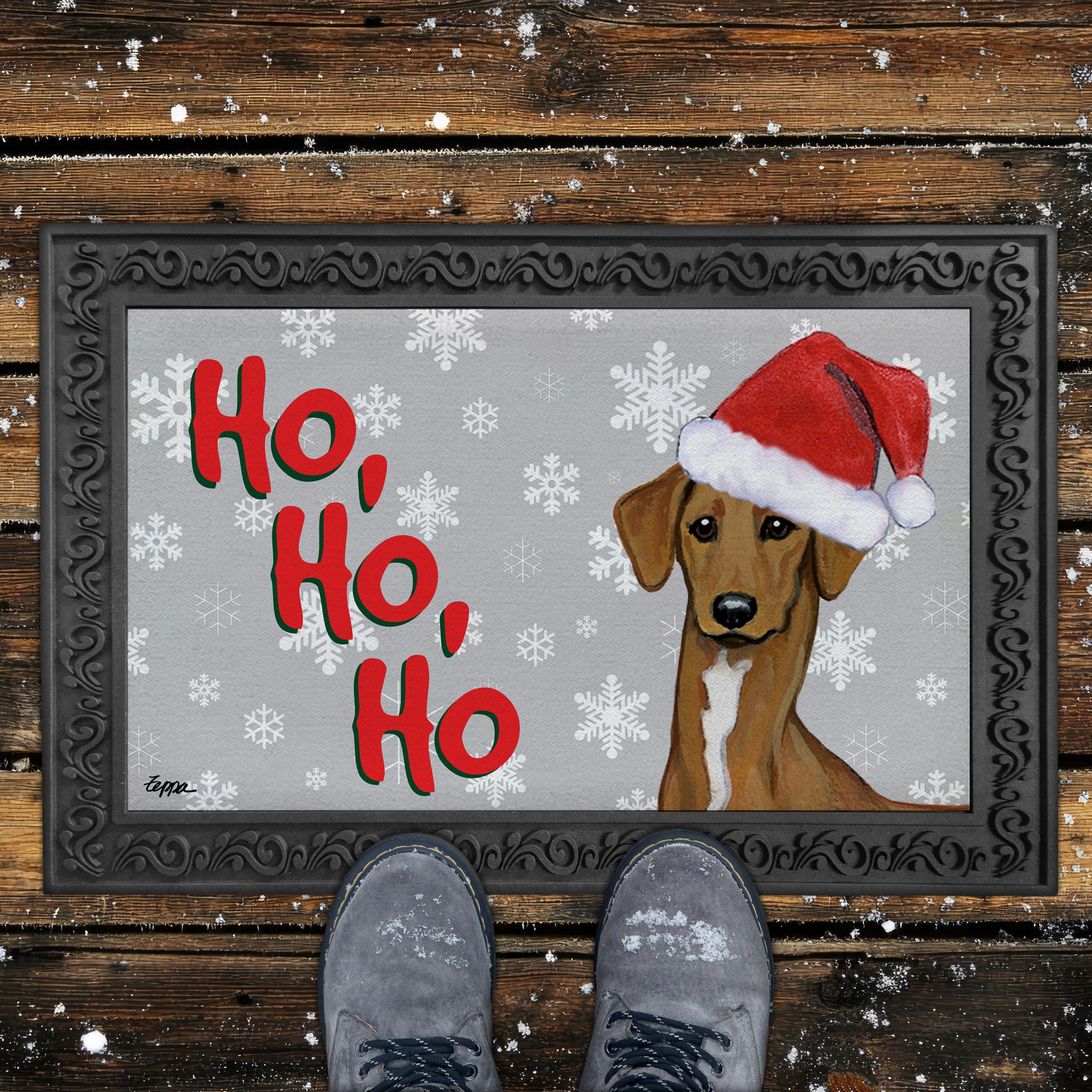 Azawakh Ho Ho Ho Door Mat in Grey