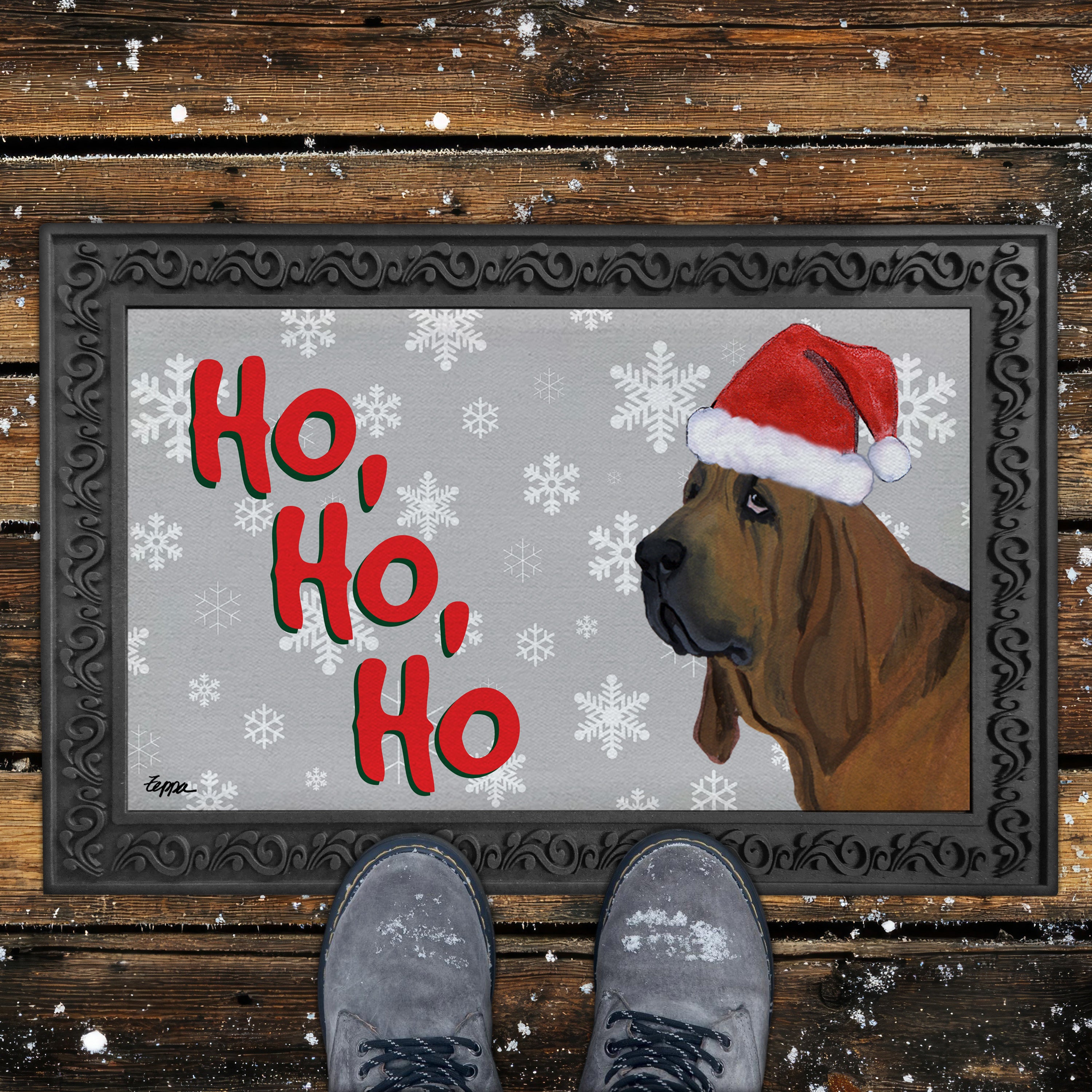 Bloodhound Ho Ho Ho Door Mat in Grey