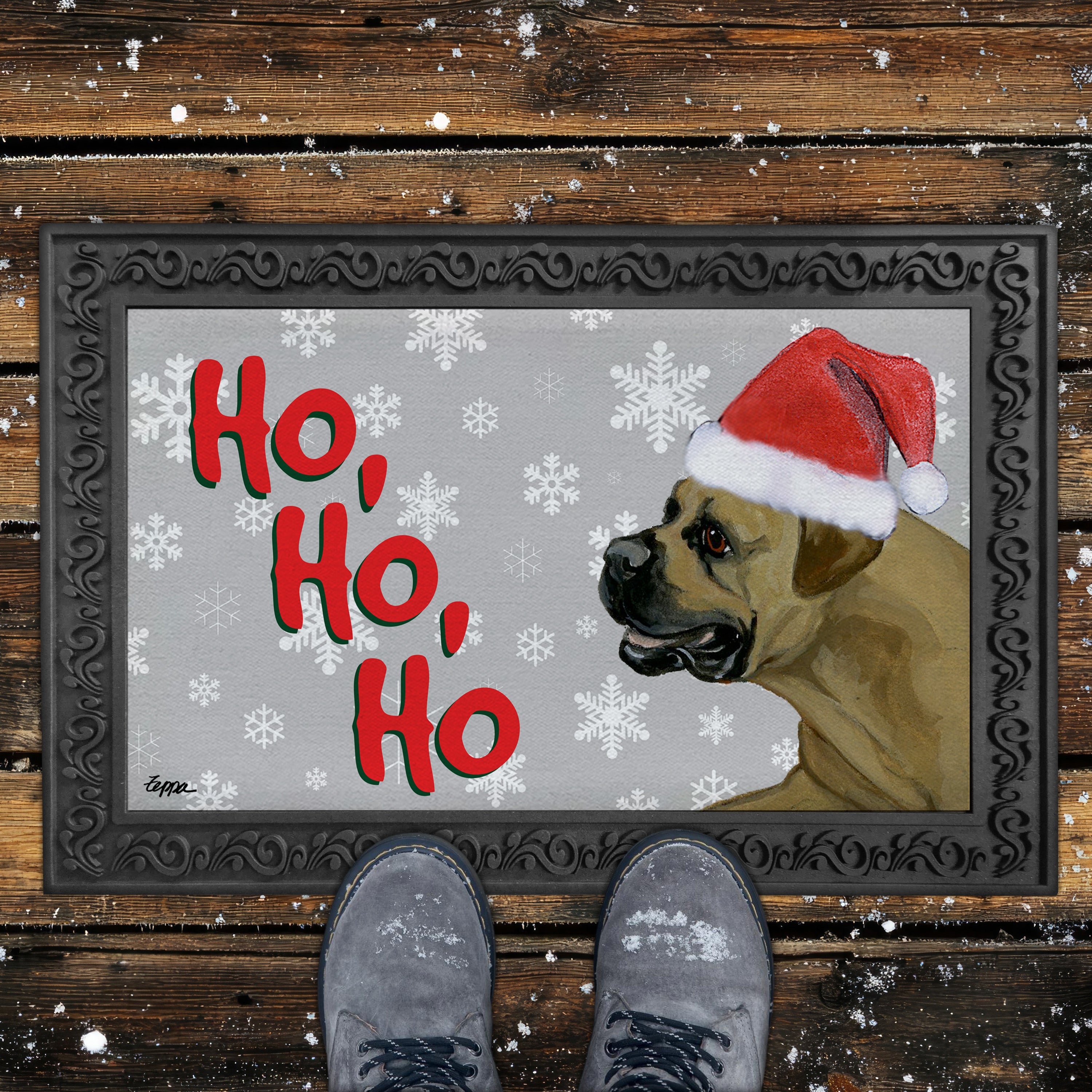 Boerboel Ho Ho Ho Door Mat in Grey