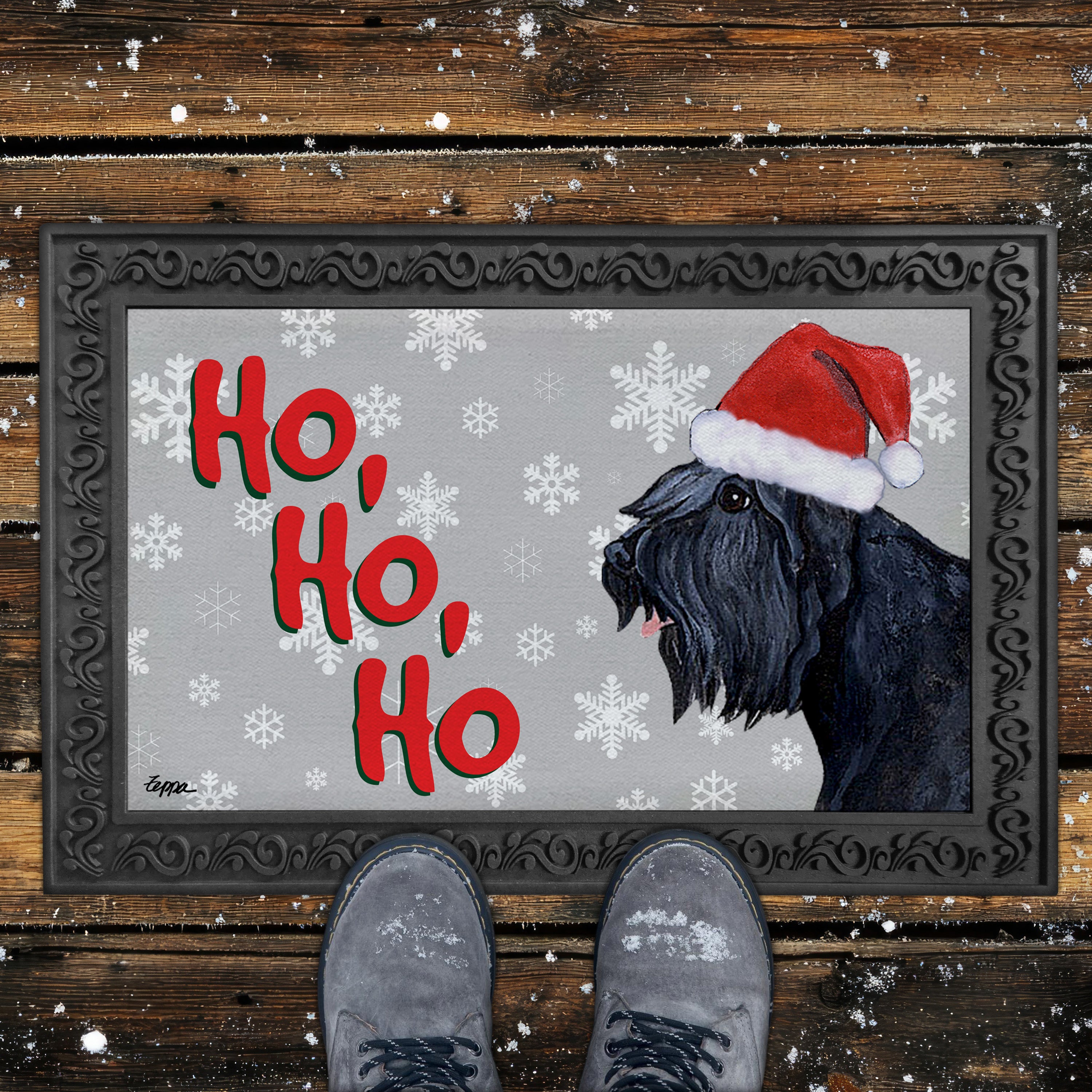 Bouvier Ho Ho Ho Door Mat in Grey