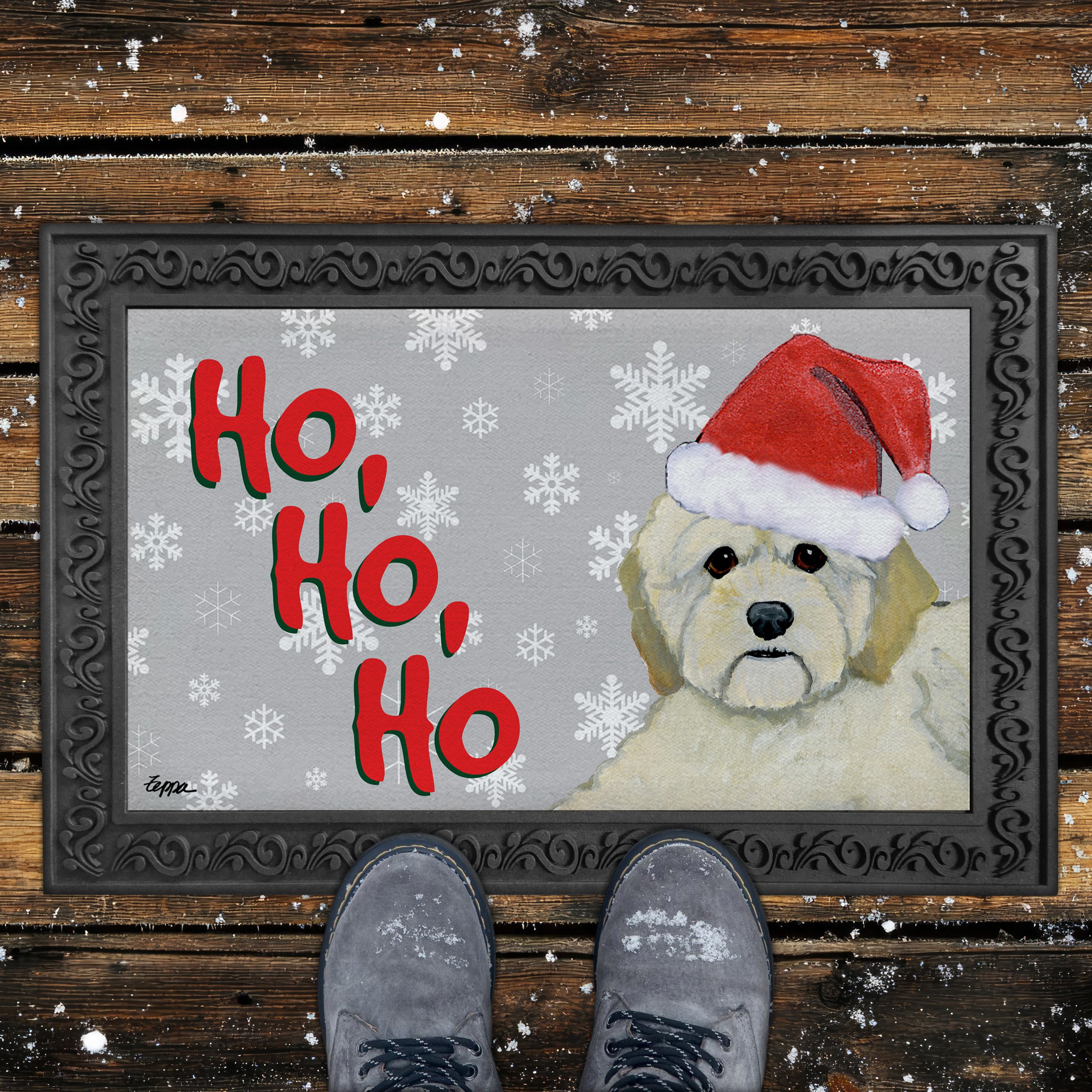 Cockapoo Ho Ho Ho Door Mat in Grey