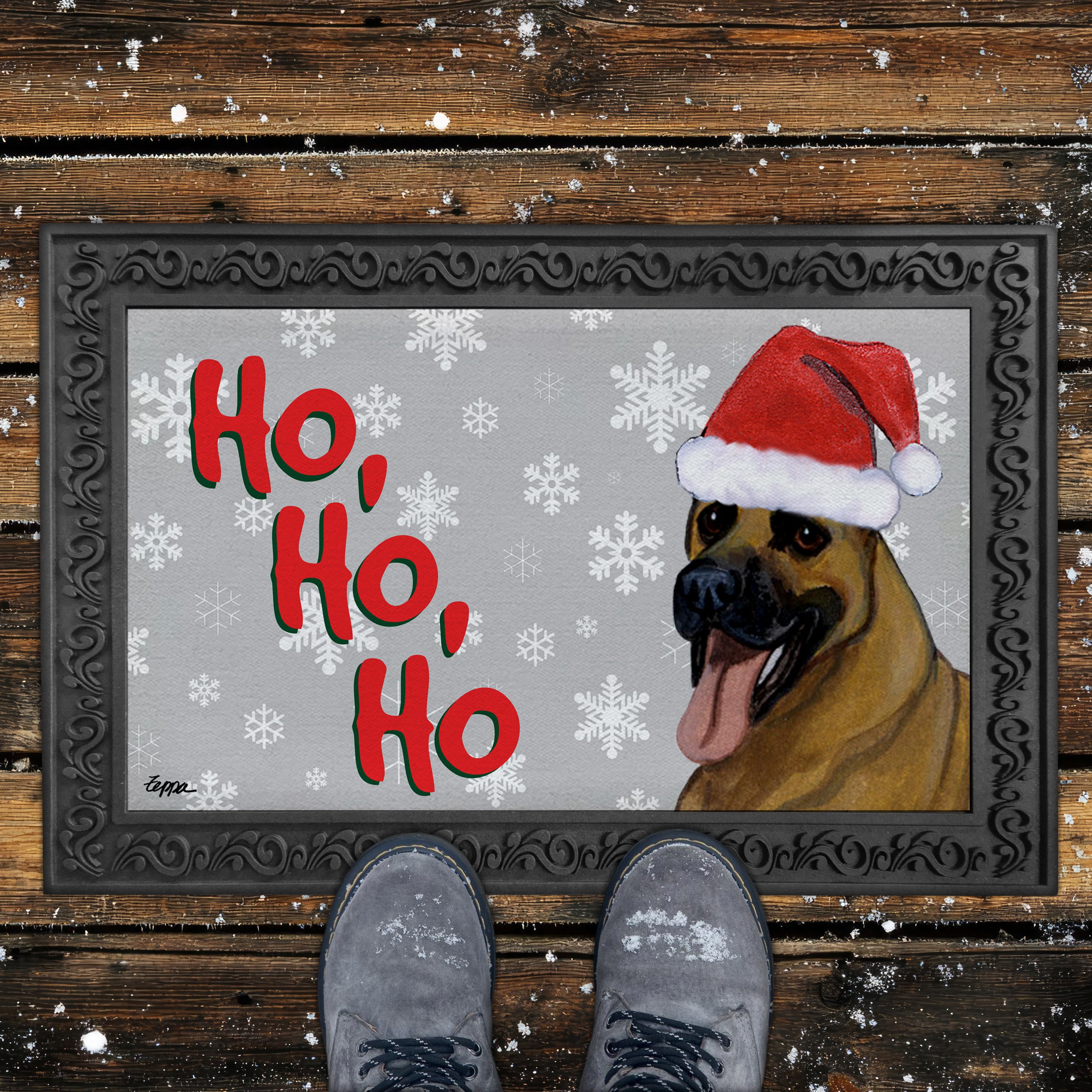 Great Dane Ho Ho Ho Door Mat in Grey