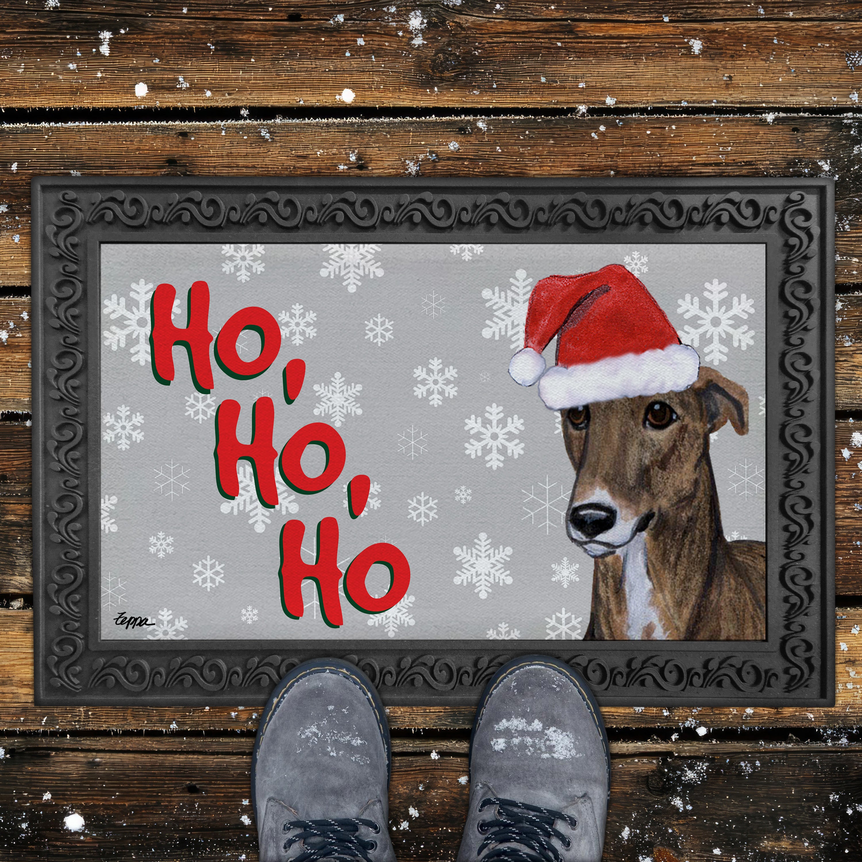 Greyhound Ho Ho Ho Door Mat in Grey
