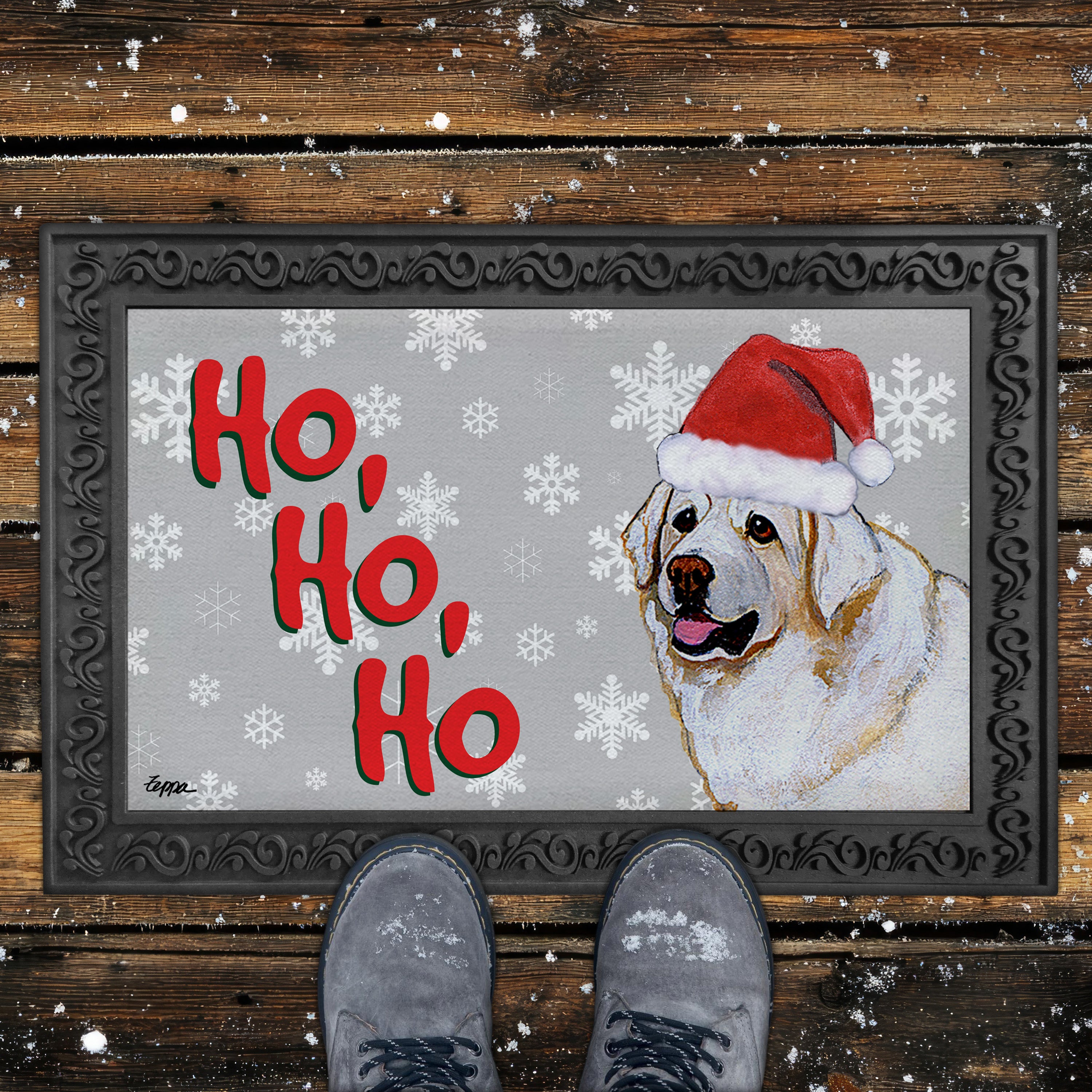 Kuvasz Ho Ho Ho Door Mat in Grey