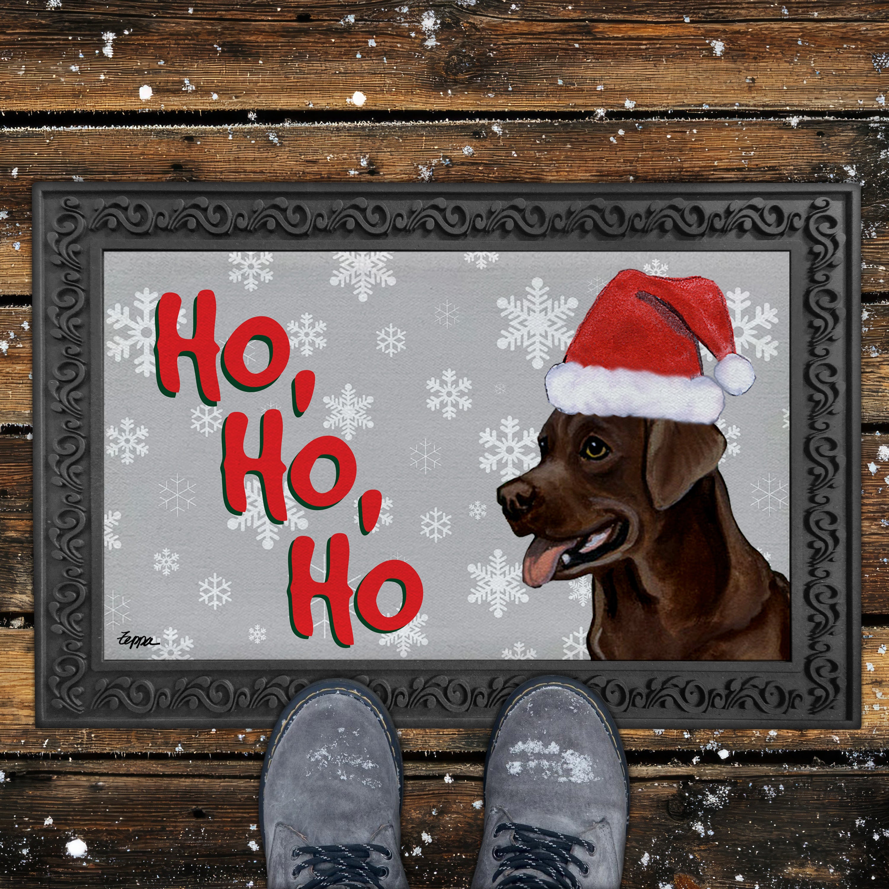 Chocolate Lab Ho Ho Ho Door Mat in Grey