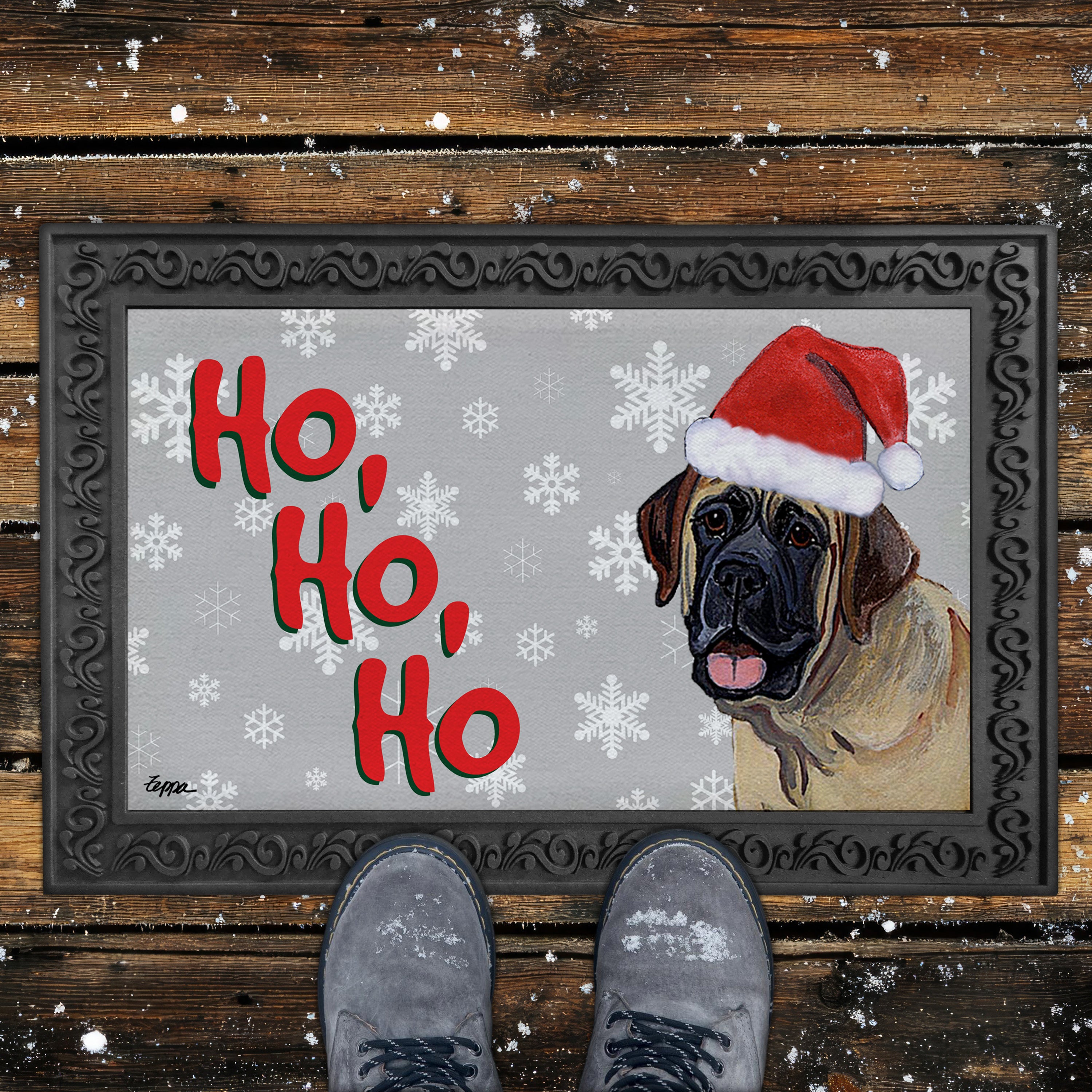 Mastiff Ho Ho Ho Door Mat in Grey