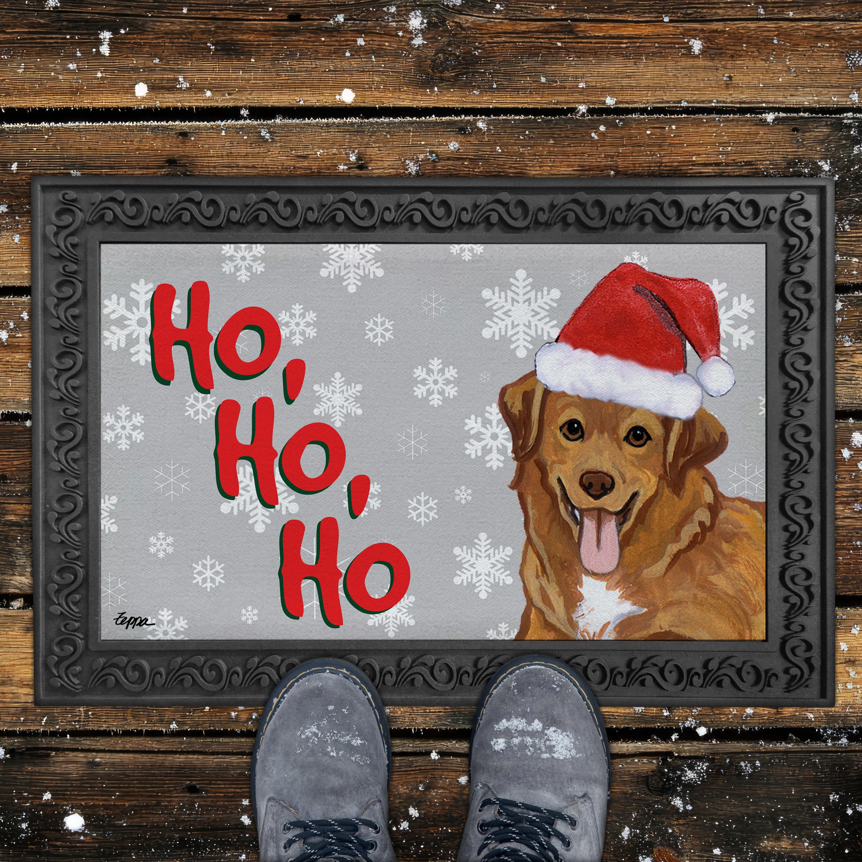 Nova Scotia Duck Tolling Retriever Ho Ho Ho Door Mat in Grey