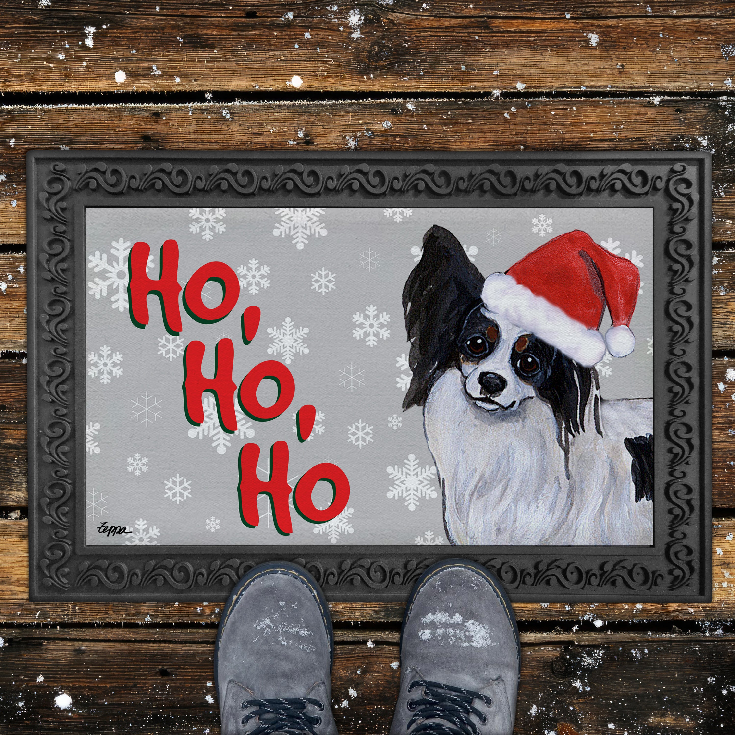 Papillon Ho Ho Ho Door Mat in Grey