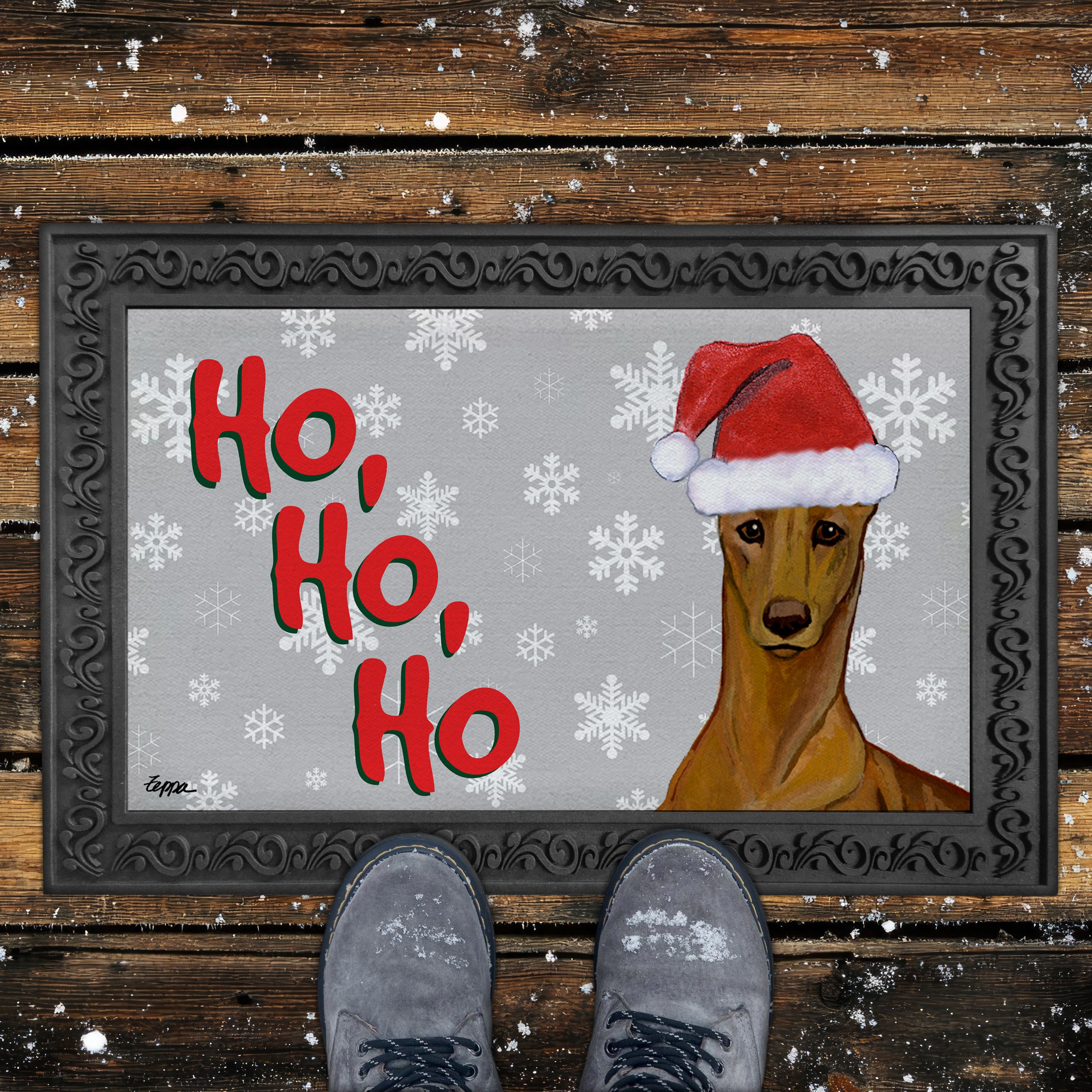 Pharaoh Hound Ho Ho Ho Door Mat in Grey