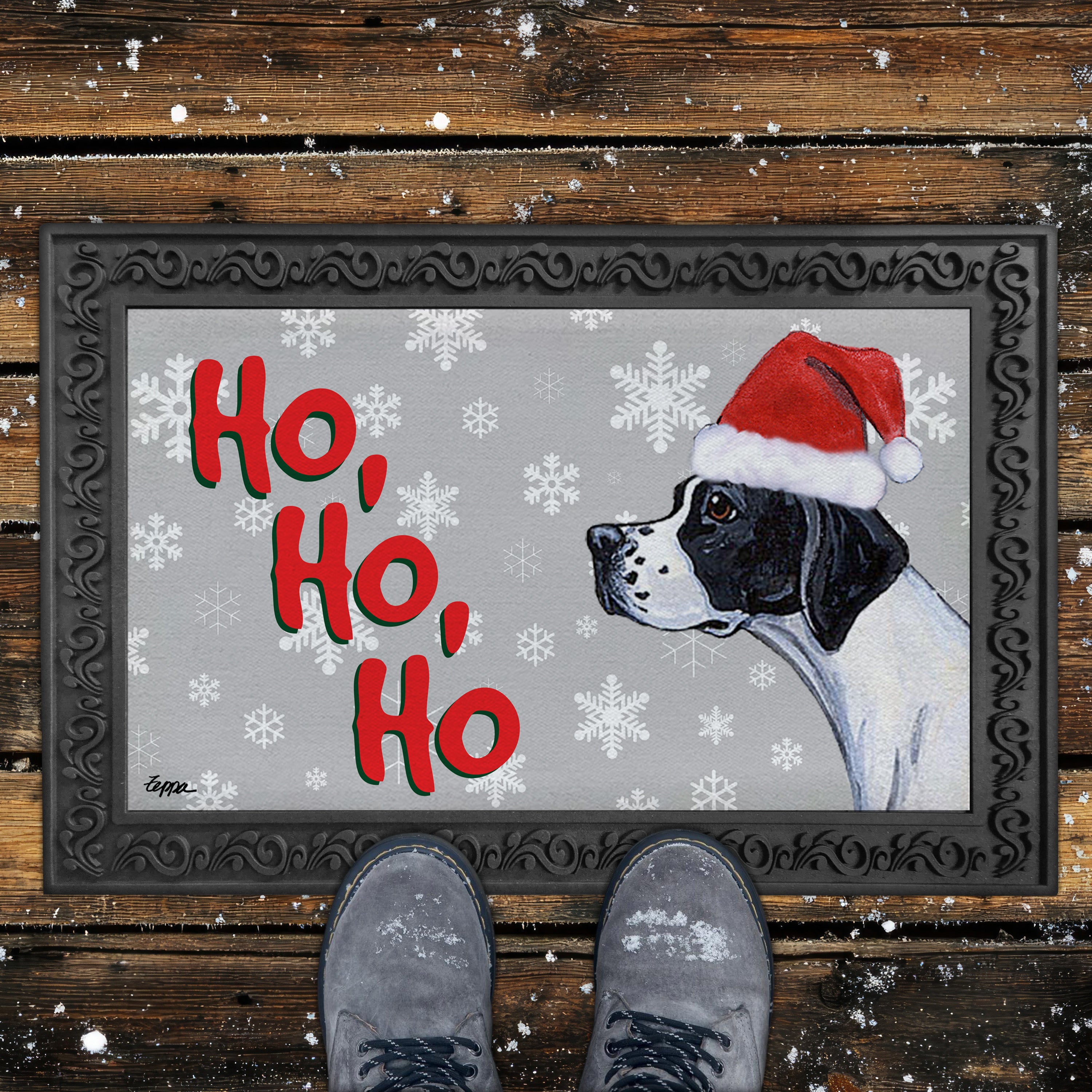 Pointer Ho Ho Ho Door Mat in Grey