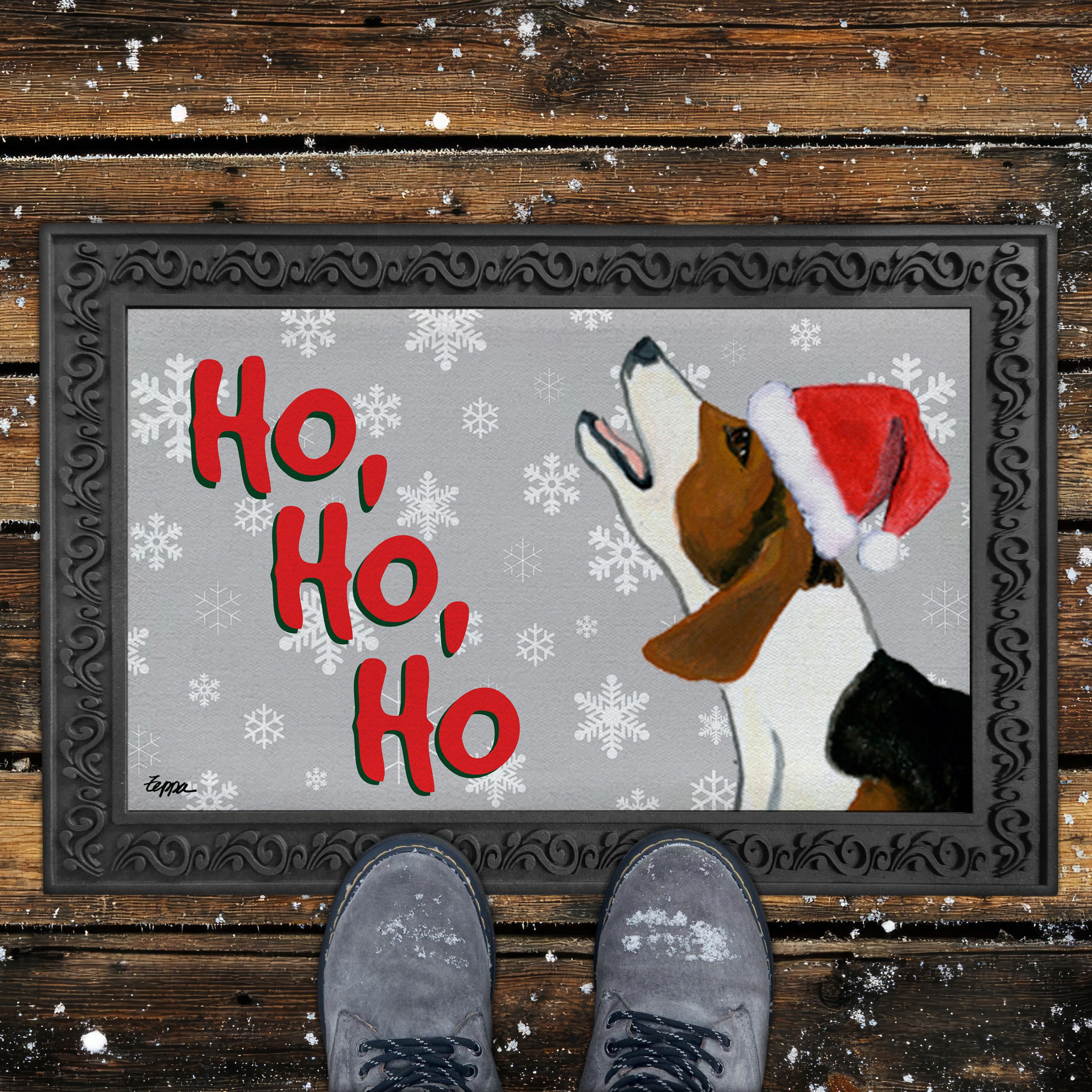 Treeing Walker Coonhound Ho Ho Ho Door Mat in Grey