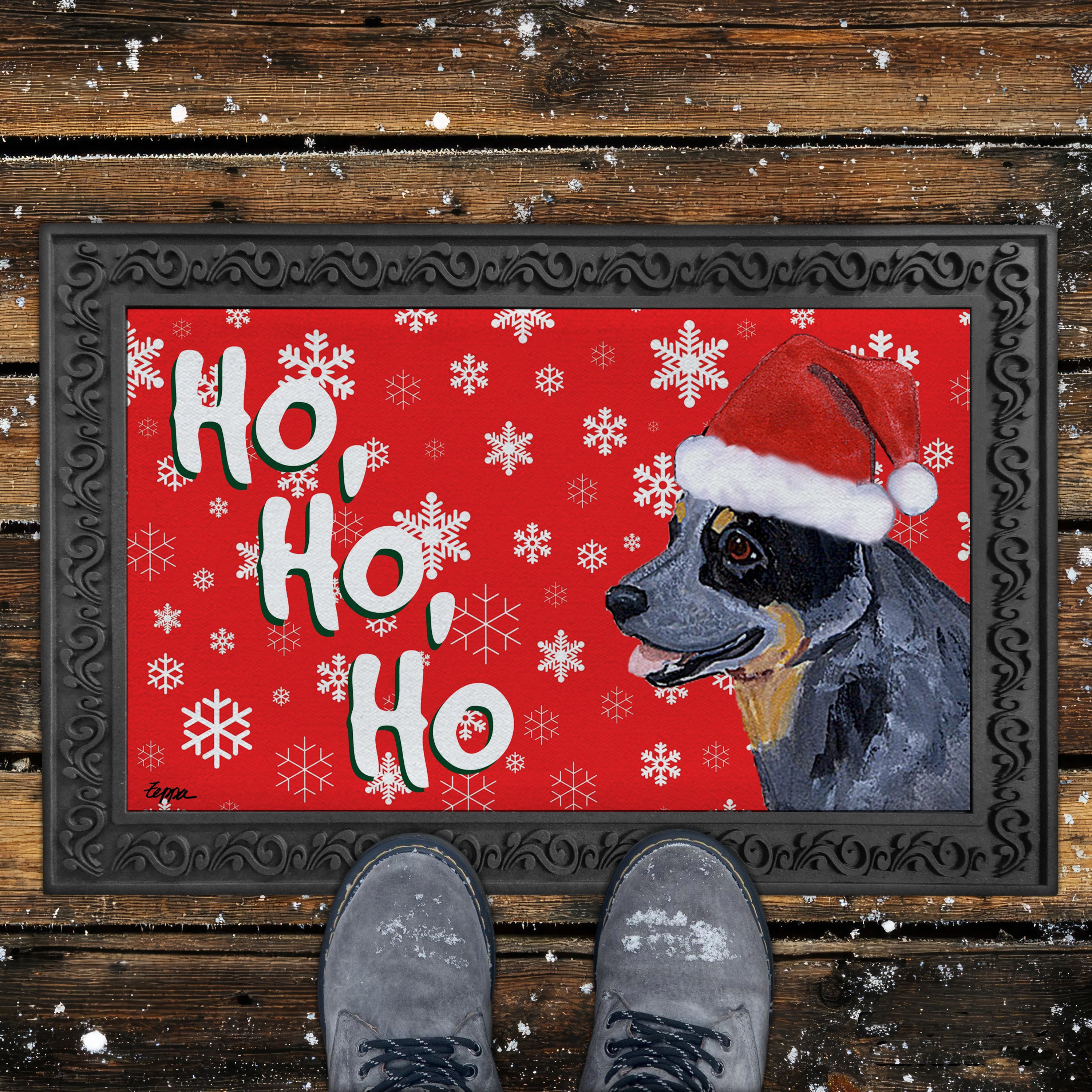 Australian Cattle Dog Ho Ho Ho Door Mat in Red