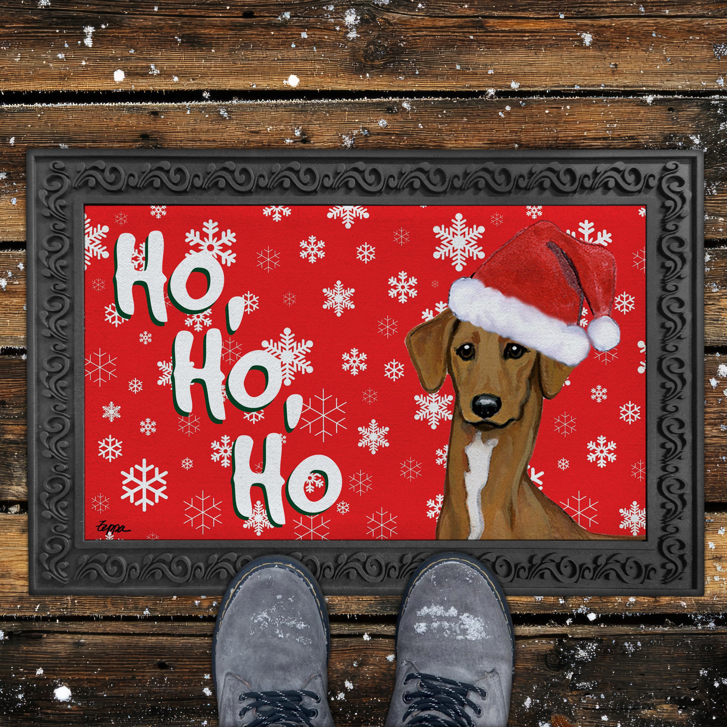 Azawakh Ho Ho Ho Door Mat in Red