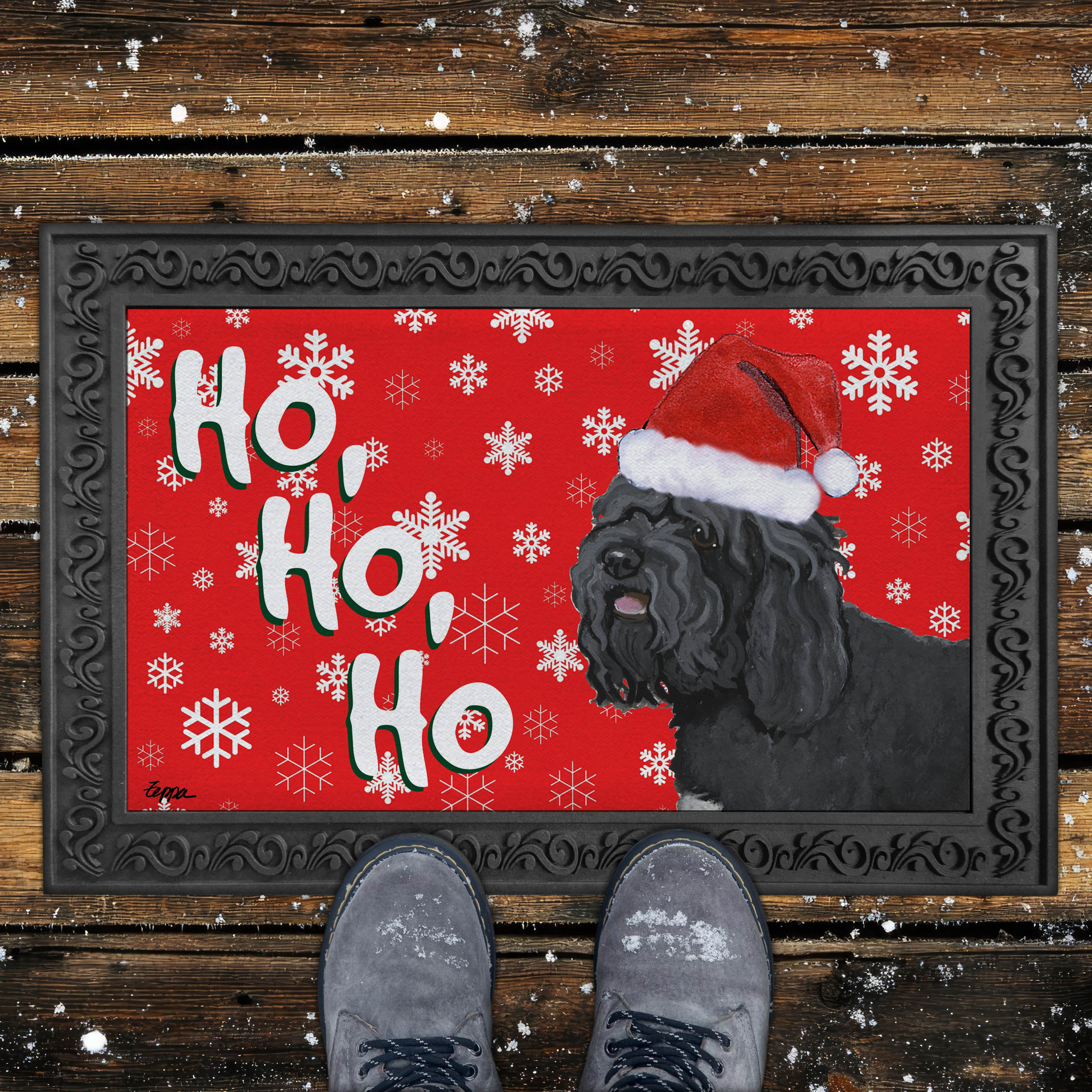 Barbet Ho Ho Ho Door Mat in Red