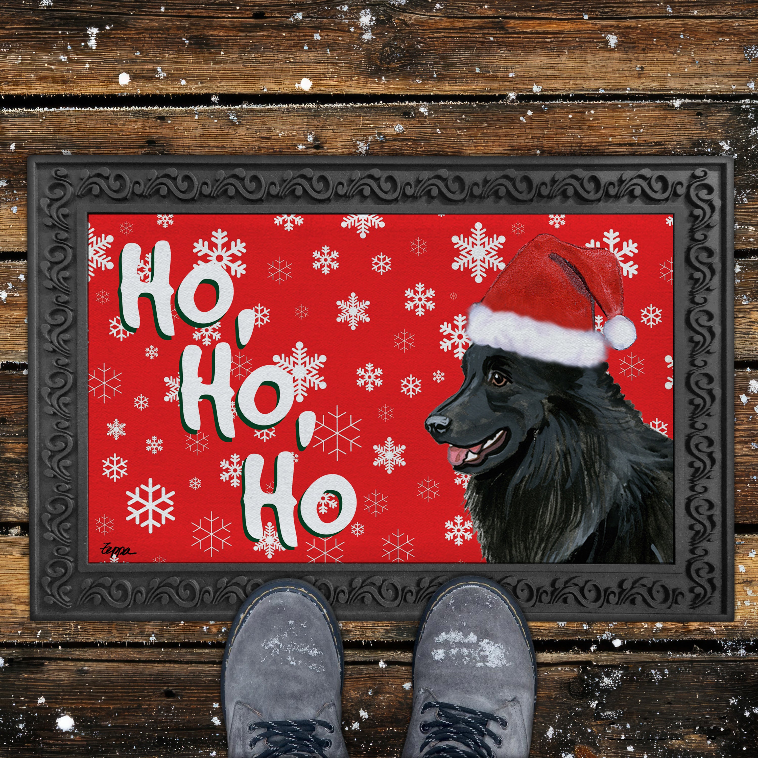 Belgian Shepherd Ho Ho Ho oor Mat in Red
