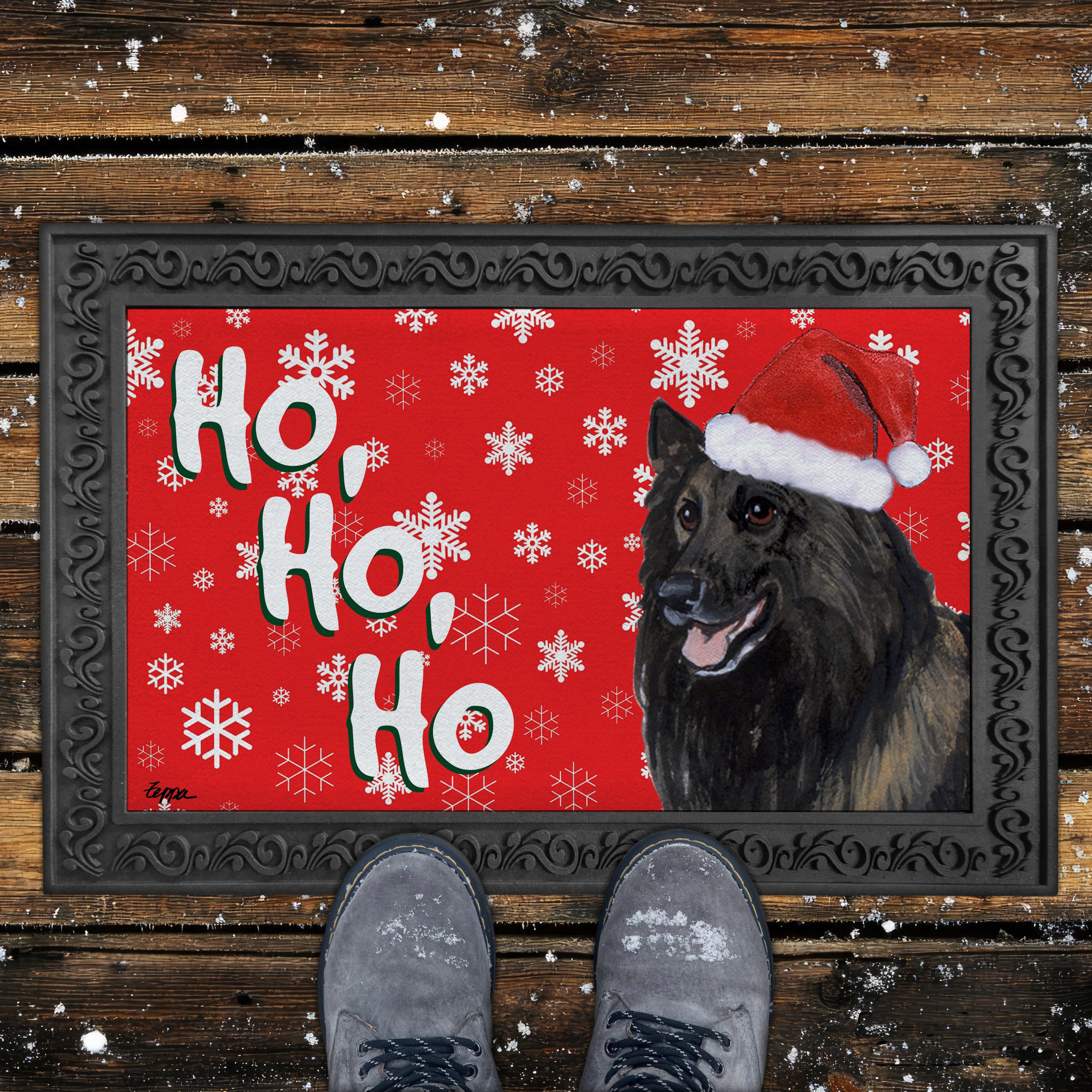 Belgian Tervuren Ho Ho Ho Door Mat in Red