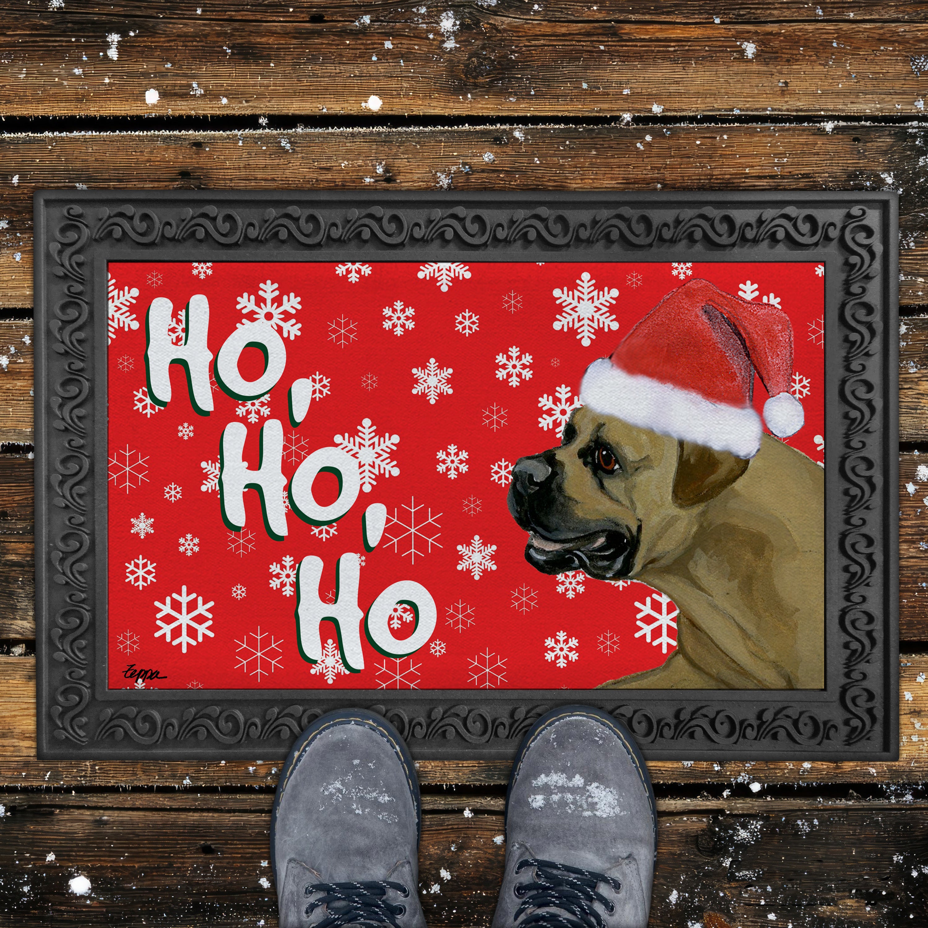 Boerboel Ho Ho Ho Door Mat in Red