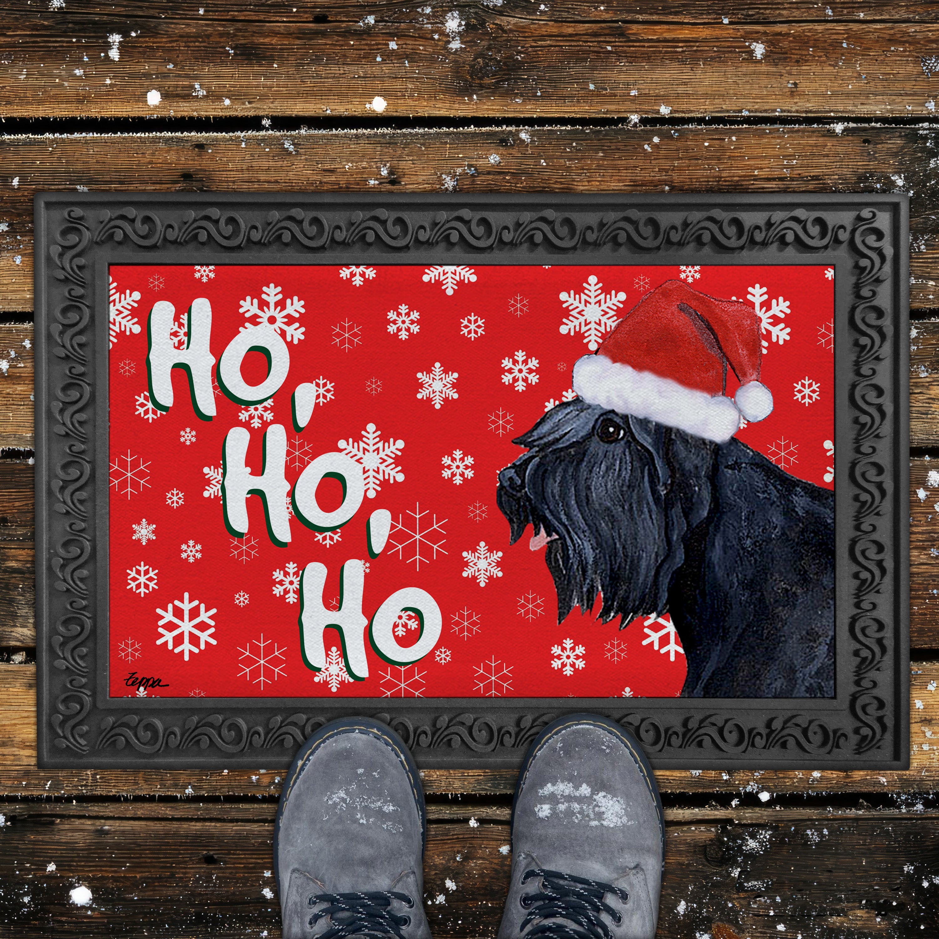 Bouvier Ho Ho Ho Door Mat in Red