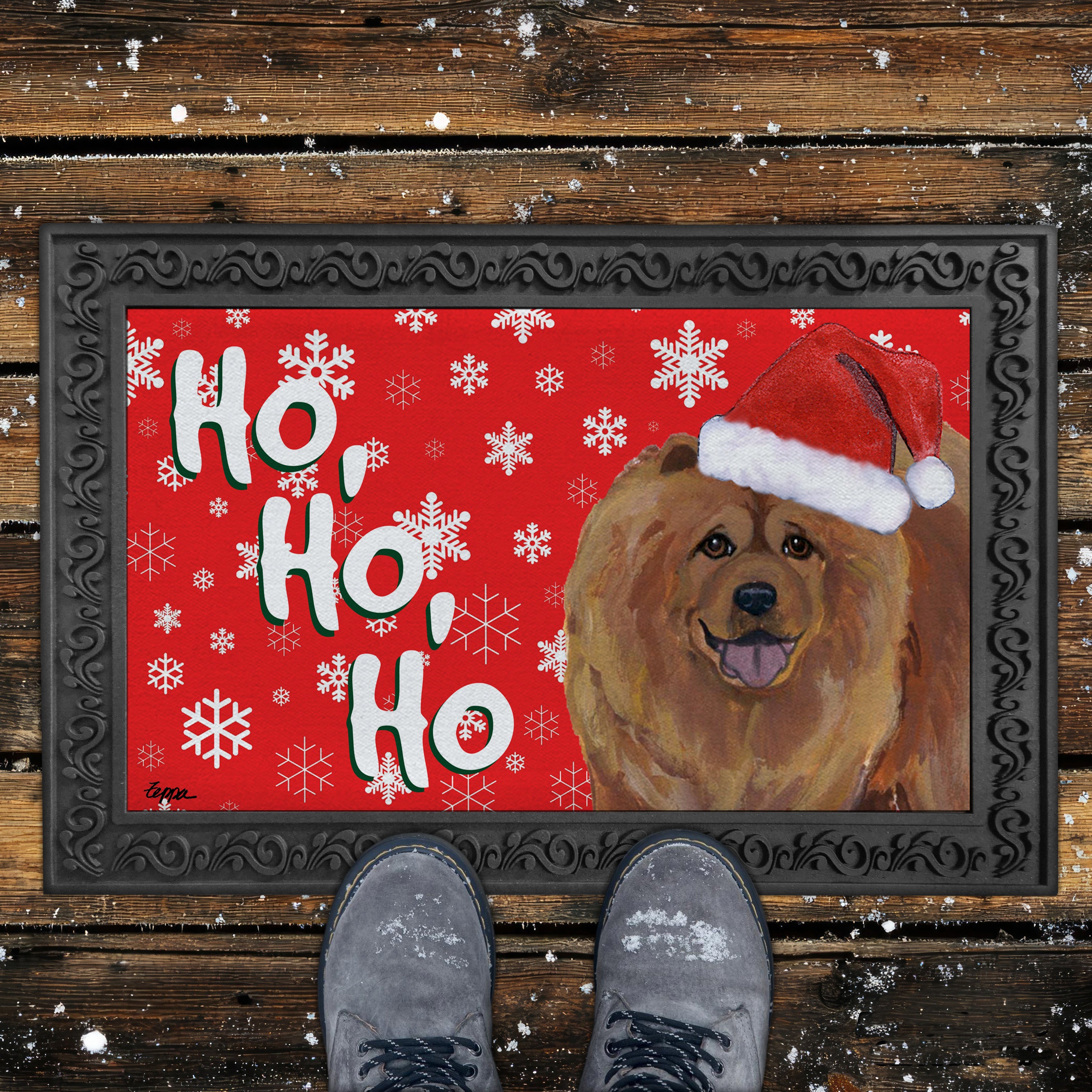 Chow Chow Ho Ho Ho Door Mat in Red