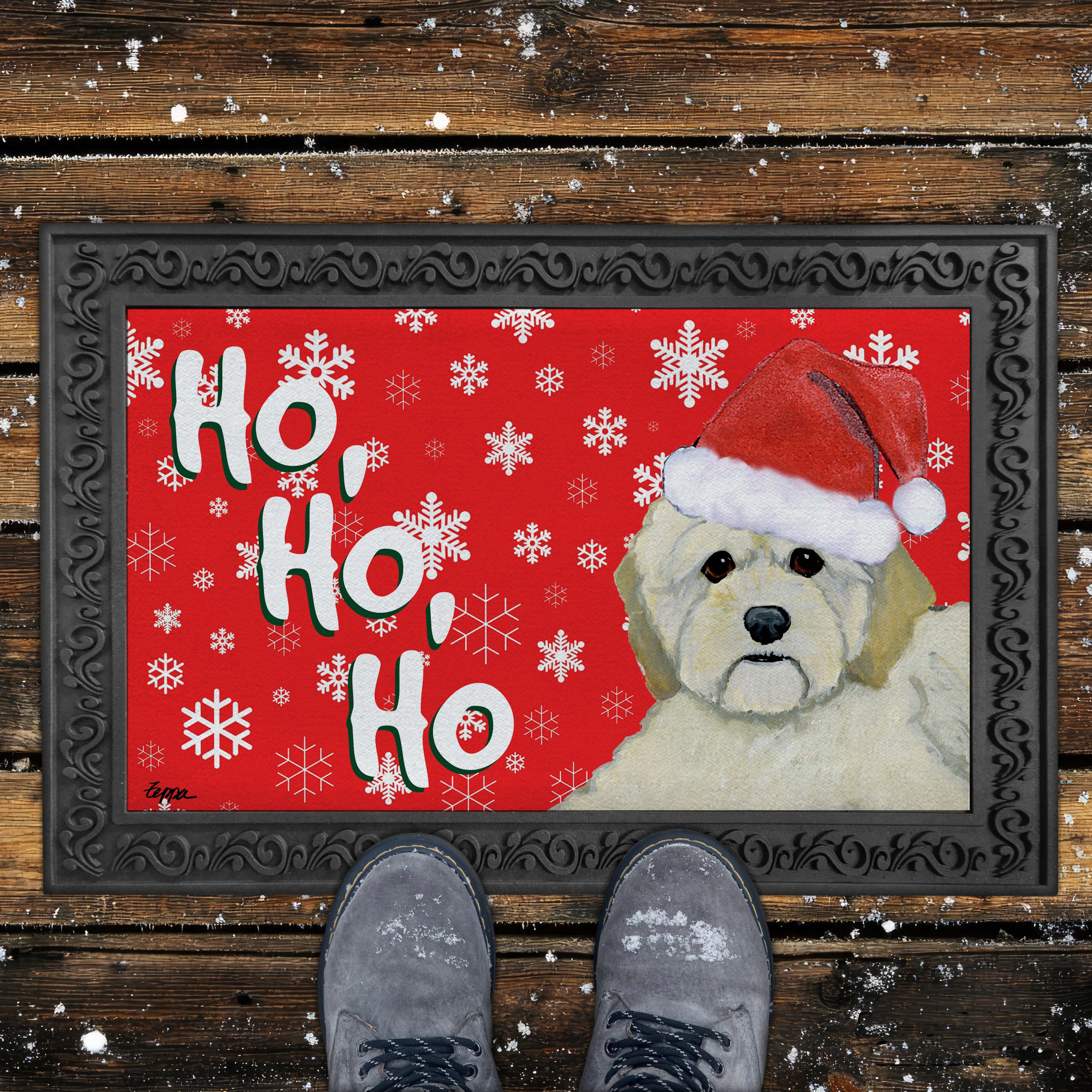Cockapoo Ho Ho Ho Door Mat in Red