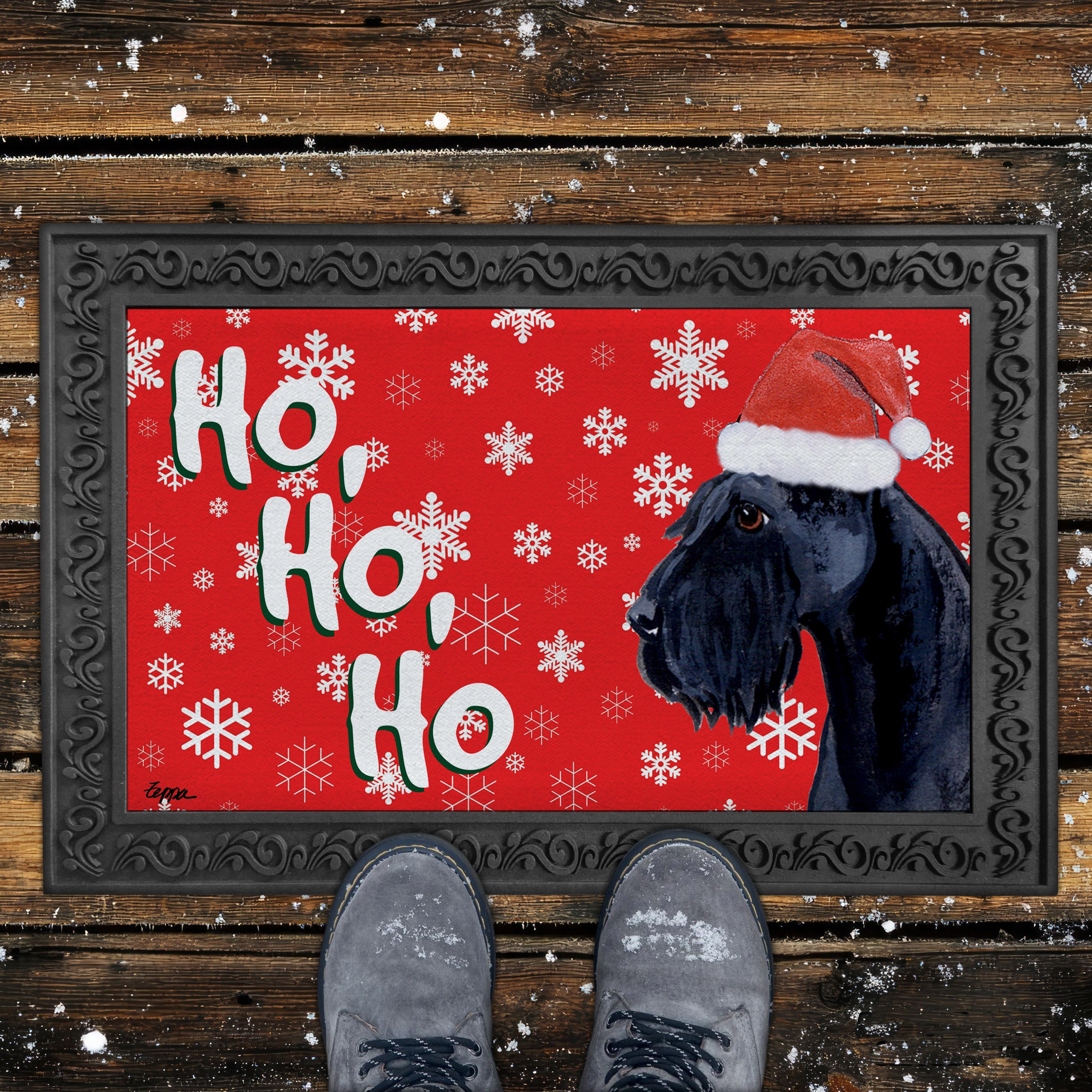 Giant Schnauzer Ho Ho Ho Door Mat in Red