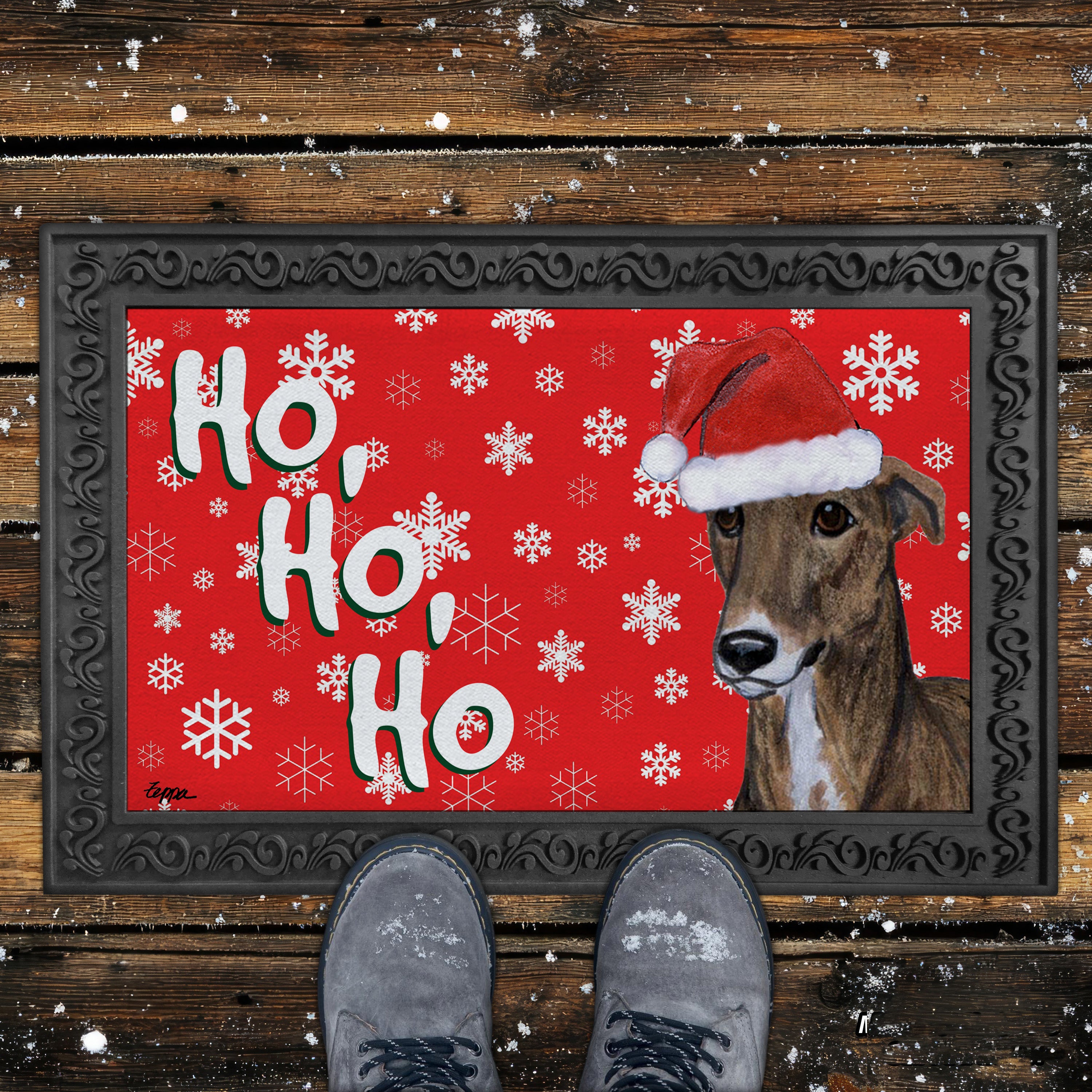Greyhound Ho Ho Ho Door Mat in Red