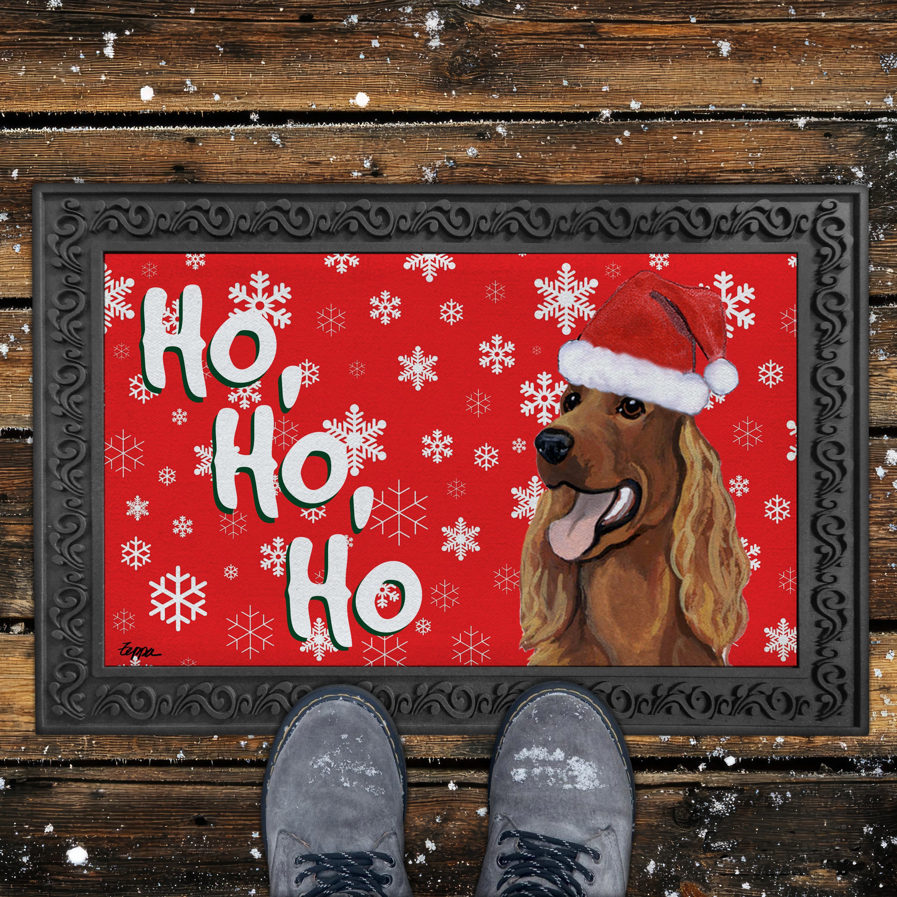Irish Setter Ho Ho Ho Door Mat in Red