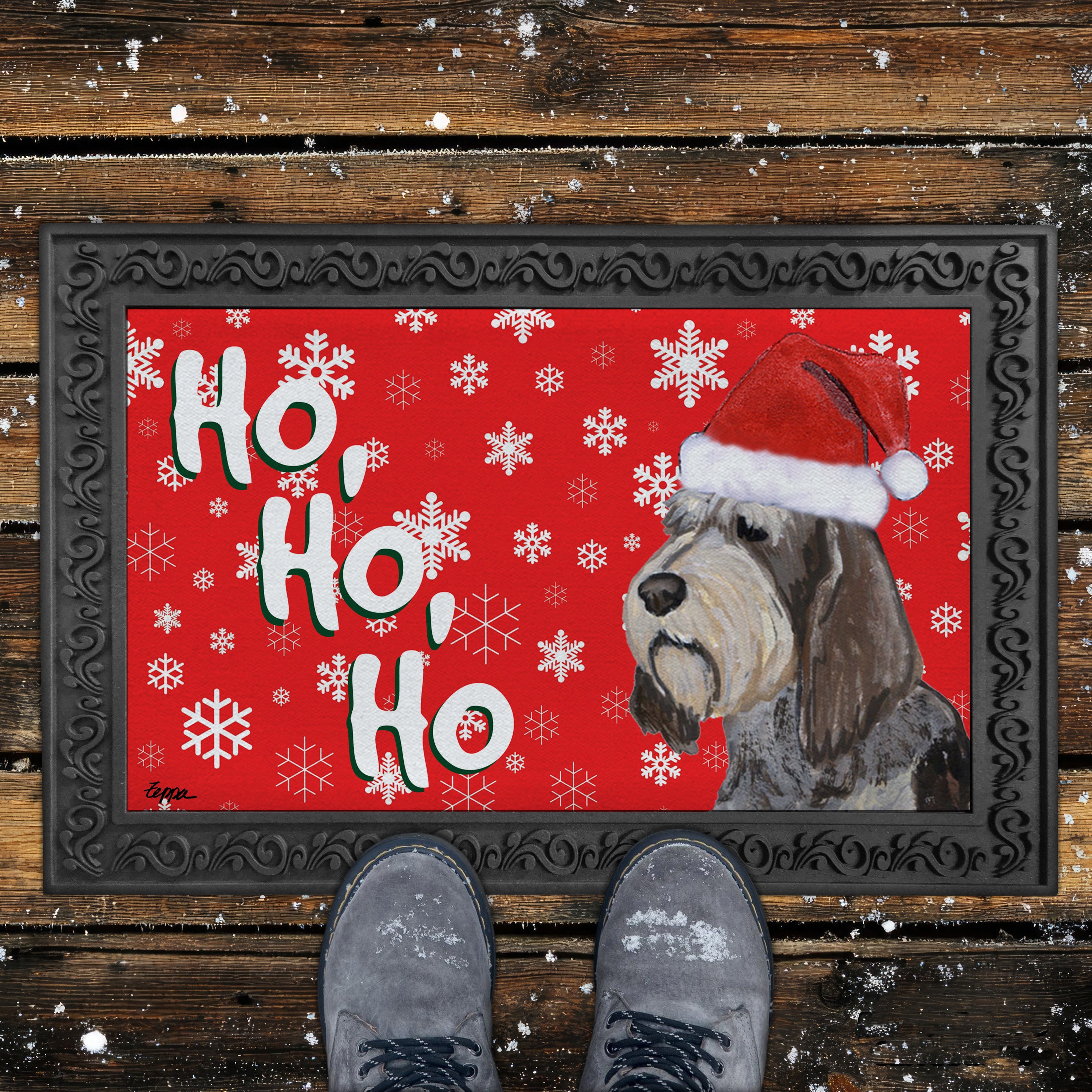 Italian Spinone Ho Ho Ho Door Mat in Red