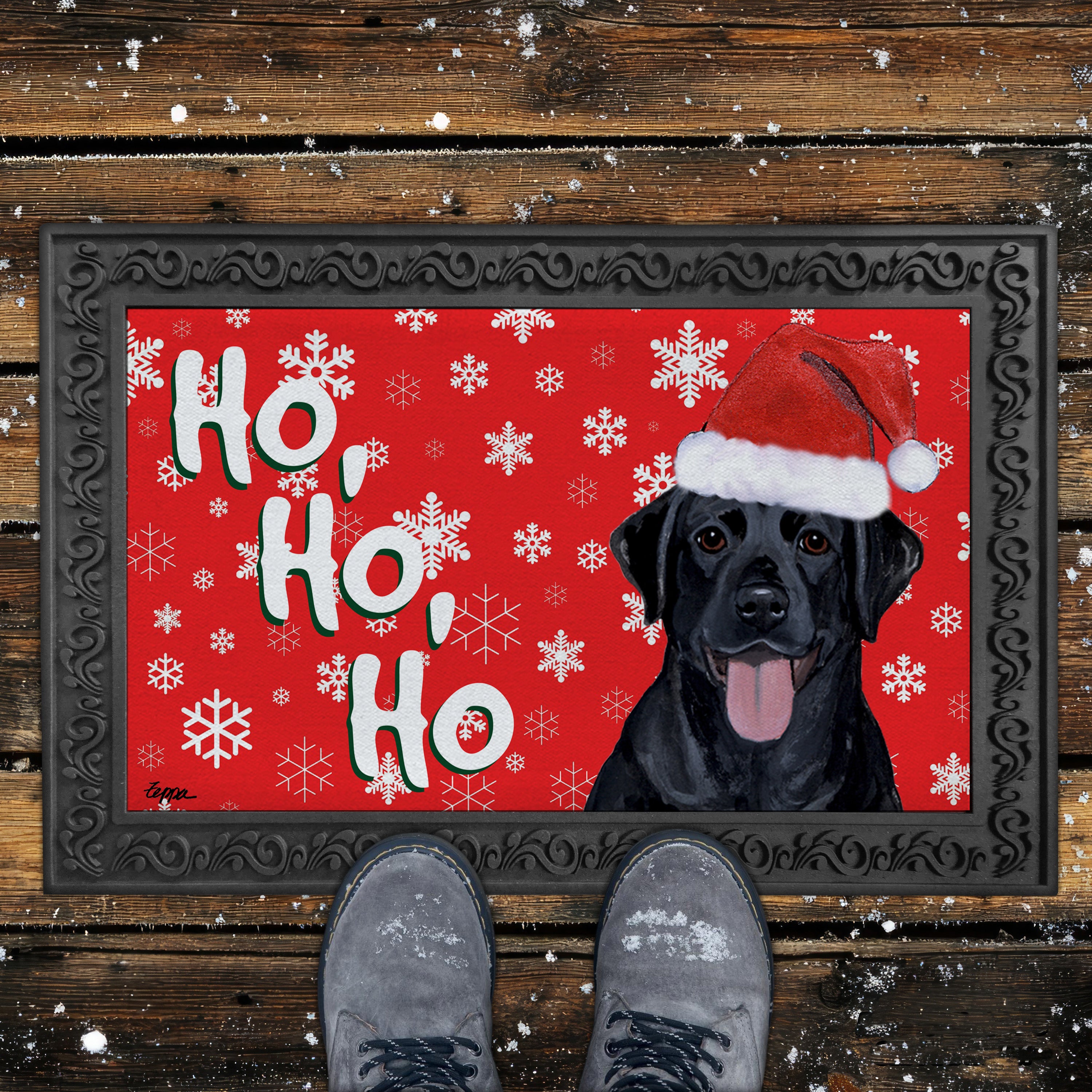 Black Lab Ho Ho Ho Door Mat in Red