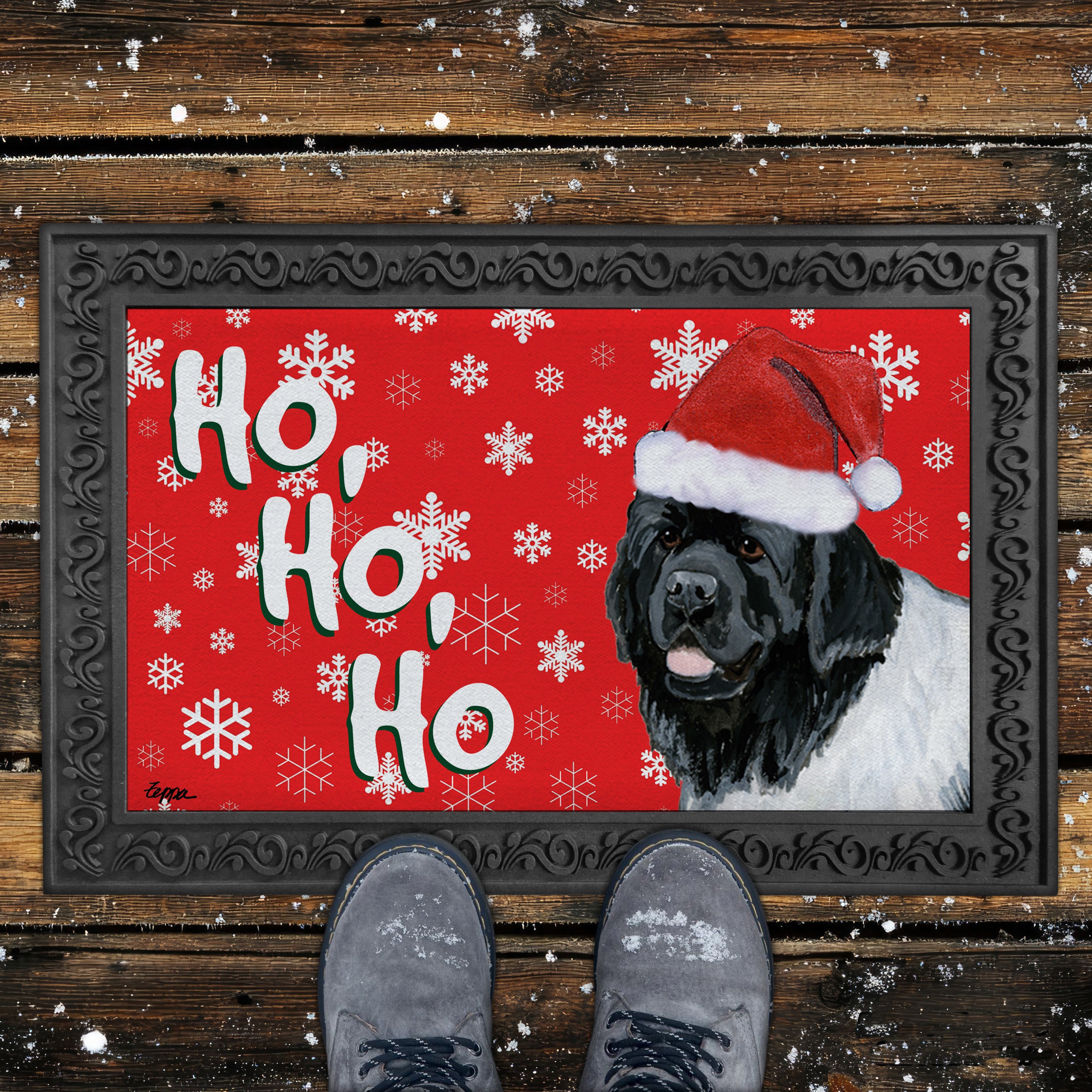 Landseer Newfoundland Ho Ho Ho Door Mat in Red