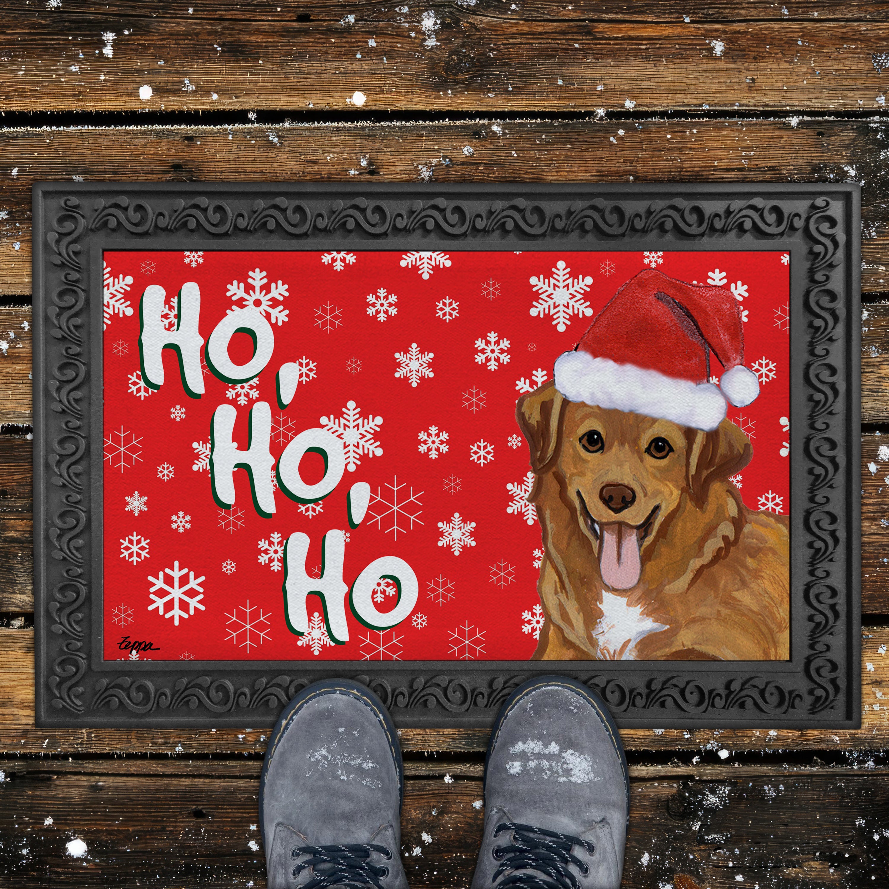 Nova Scotia Duck Tolling Retriever Ho Ho Ho Door Mat in Red