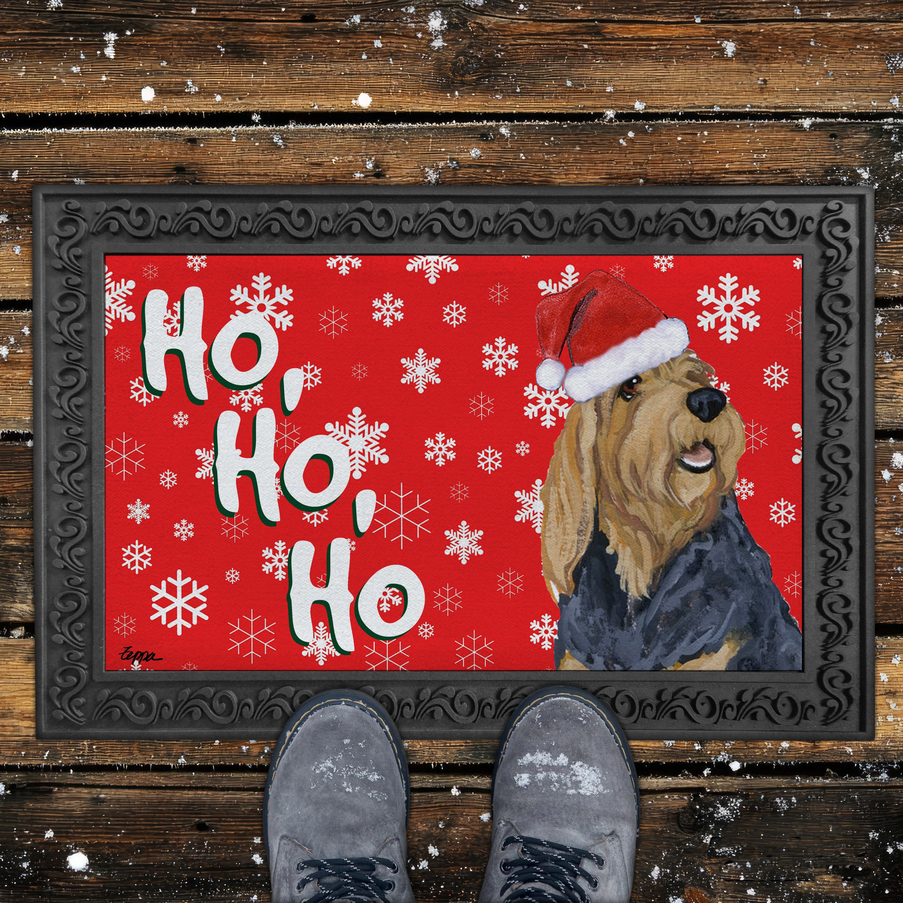 Otterhound Ho Ho Ho Door Mat in Red
