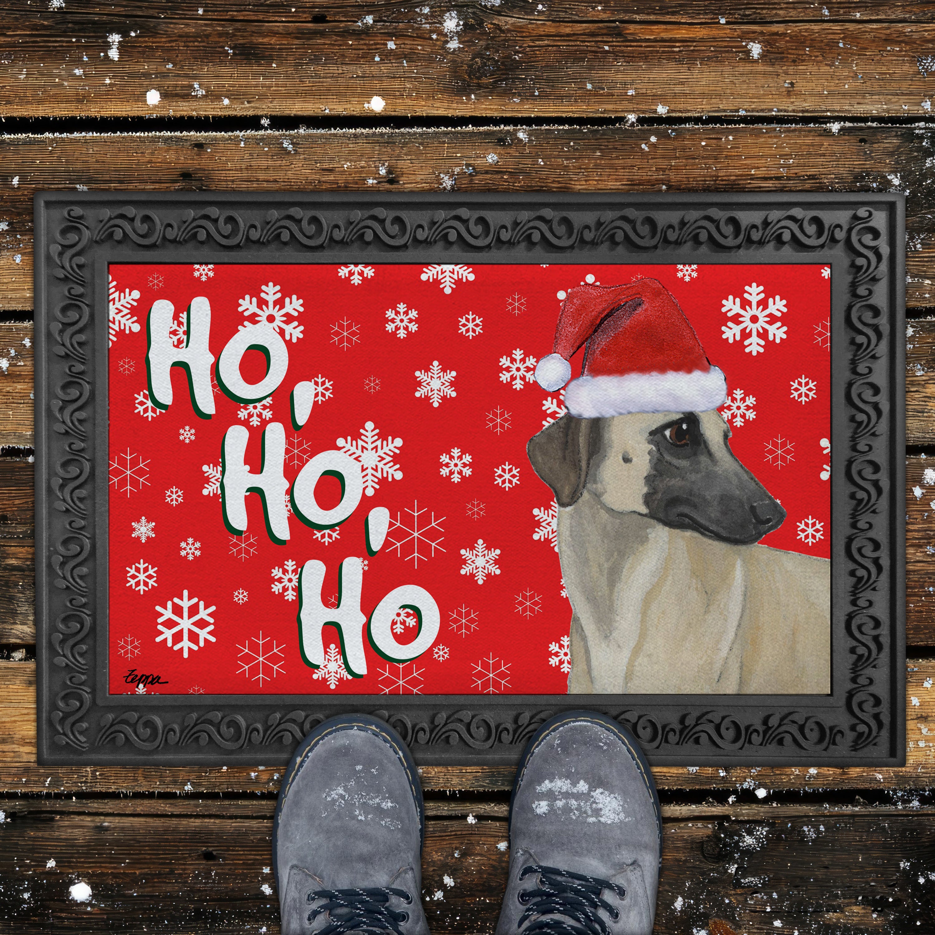 Sloughi Ho Ho Ho Door Mat in Red