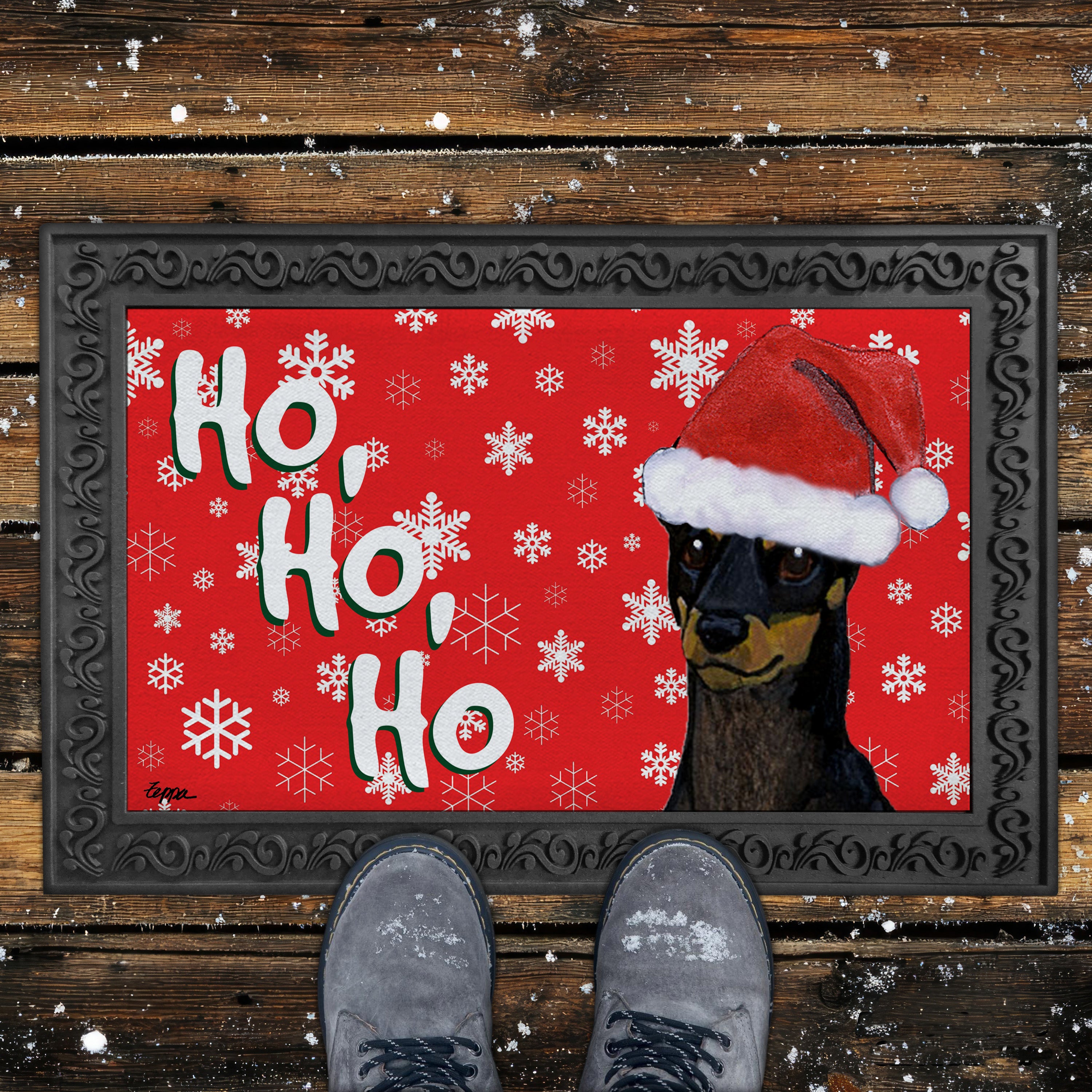 Toy Manchester Terrier Ho Ho Ho Door Mat in Red