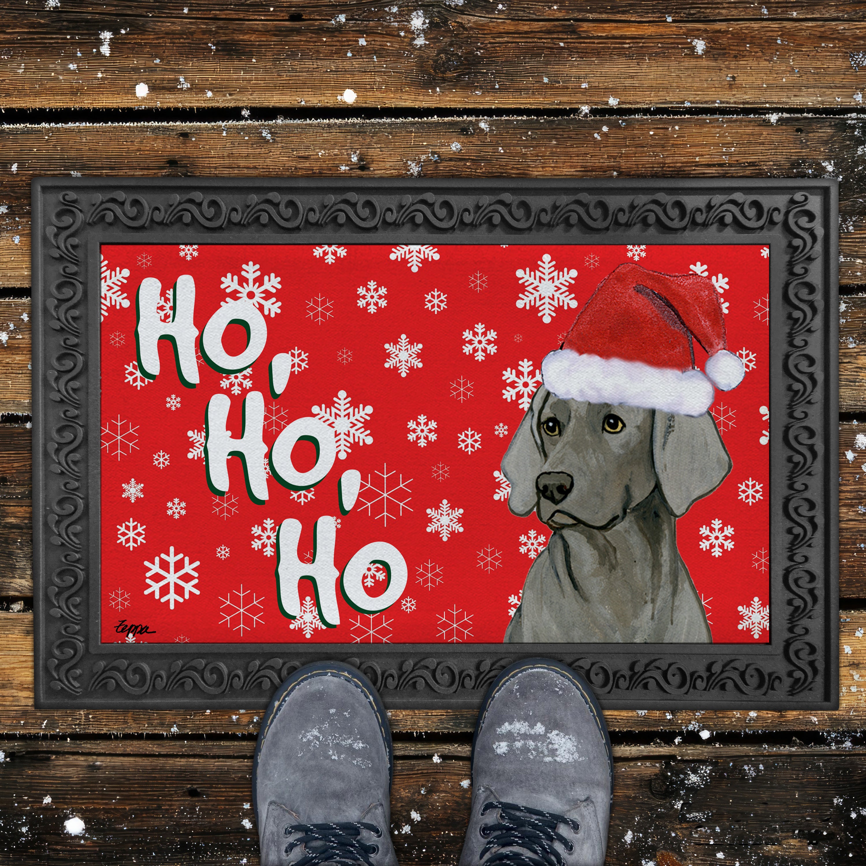 Weimaraner Ho Ho Ho Door Mat in Red