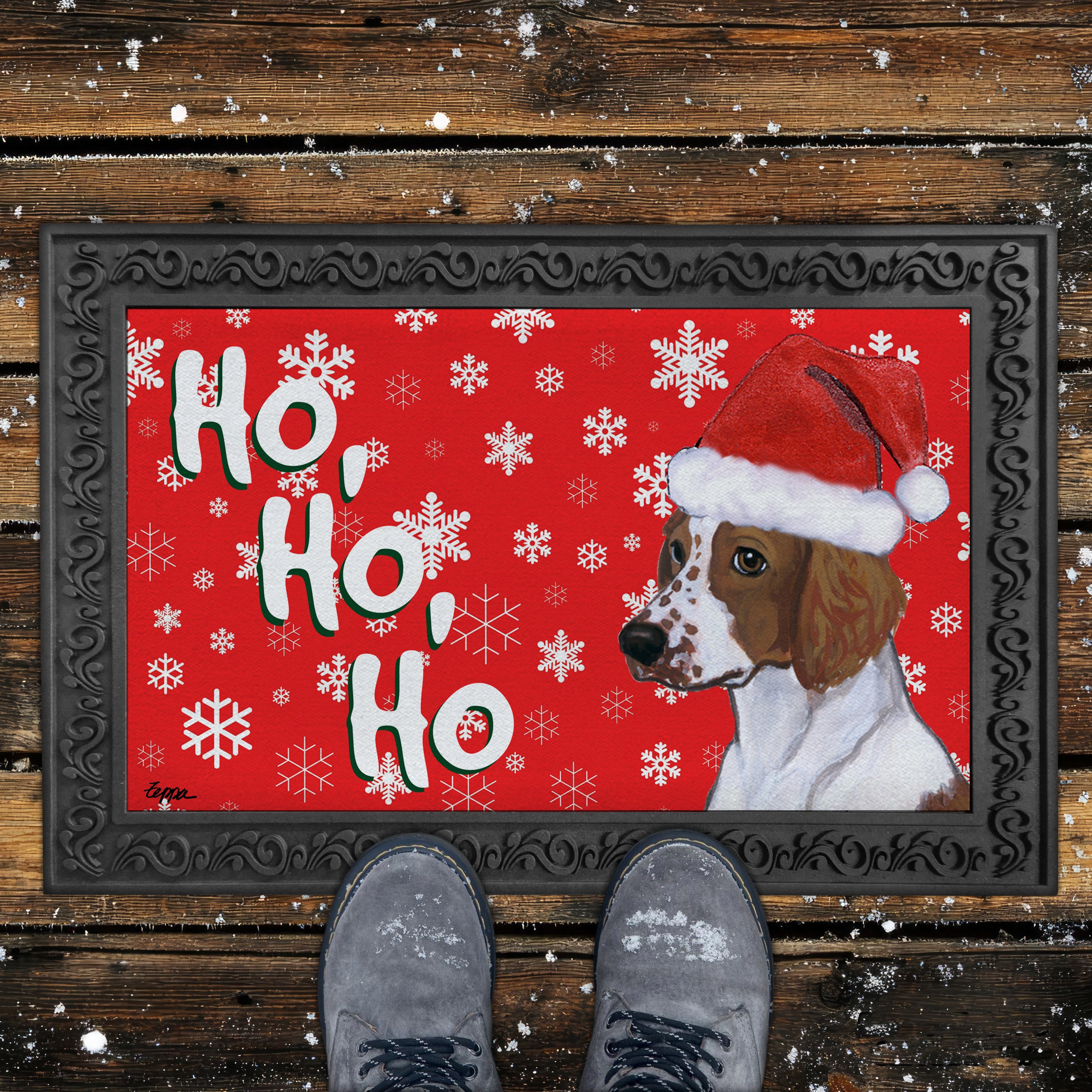 Welsh Springer Spaniel Ho Ho Ho Door Mat in Red